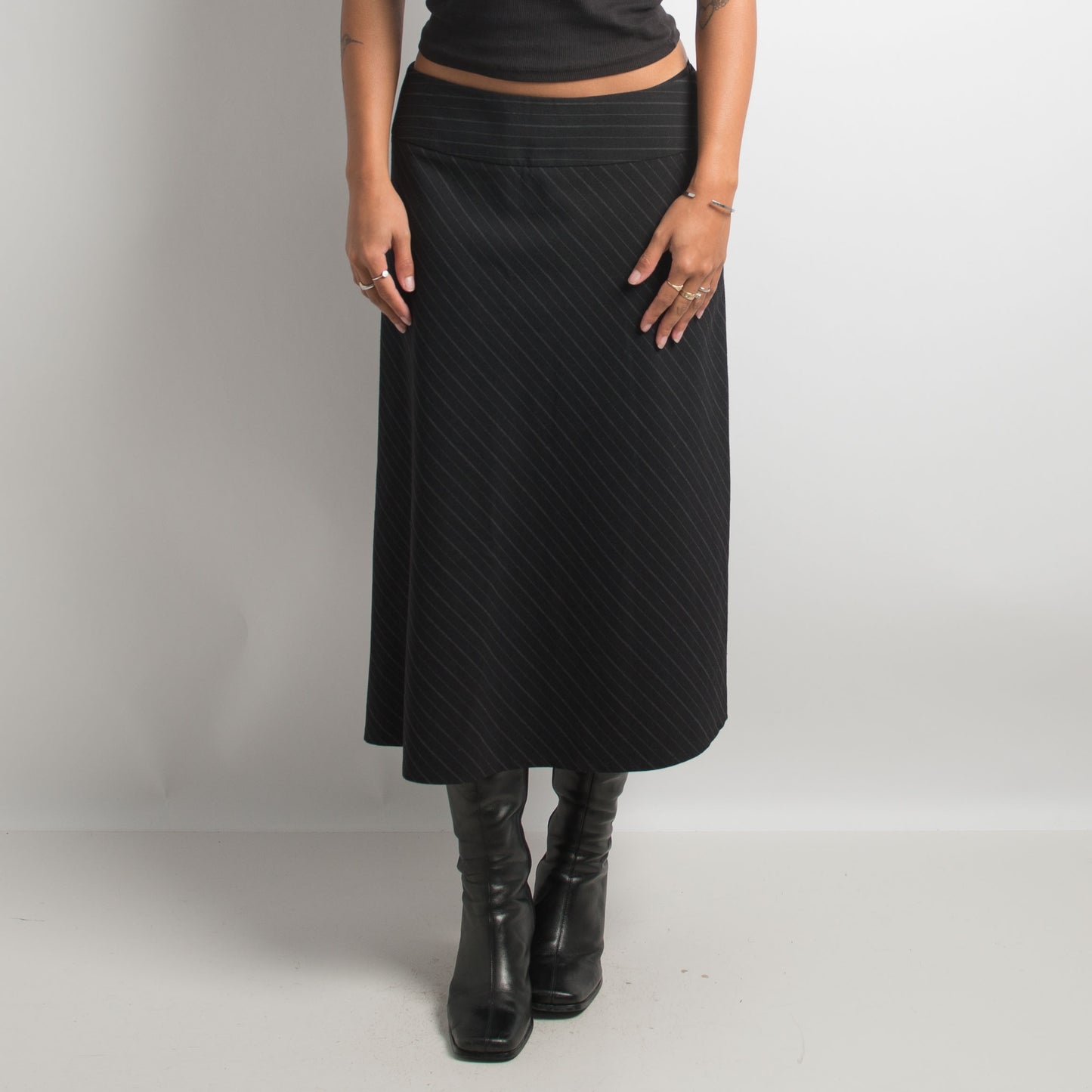 A LINE PINSTRIPE MIDI SKIRT