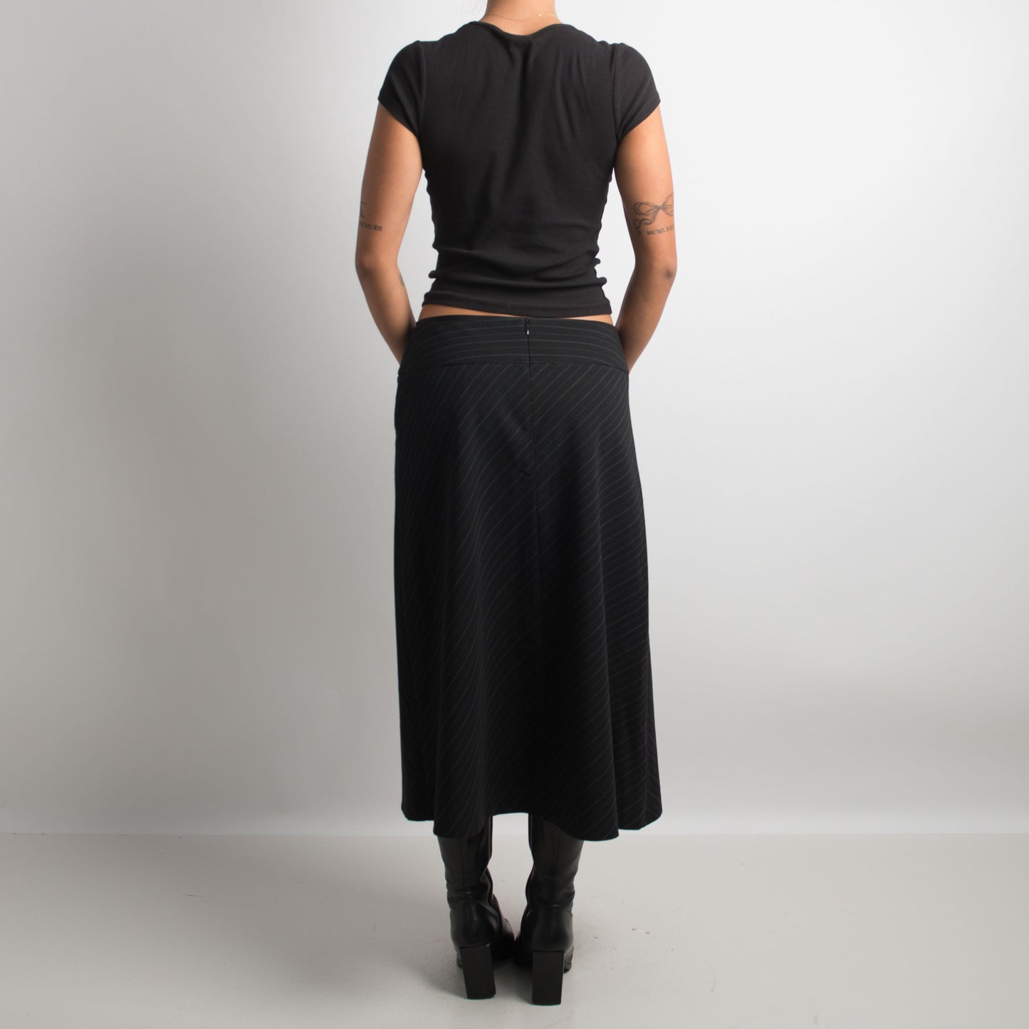 A LINE PINSTRIPE MIDI SKIRT