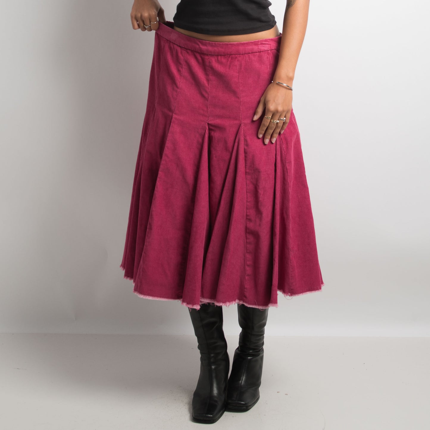 PINK CORDUROY MIDI SKIRT