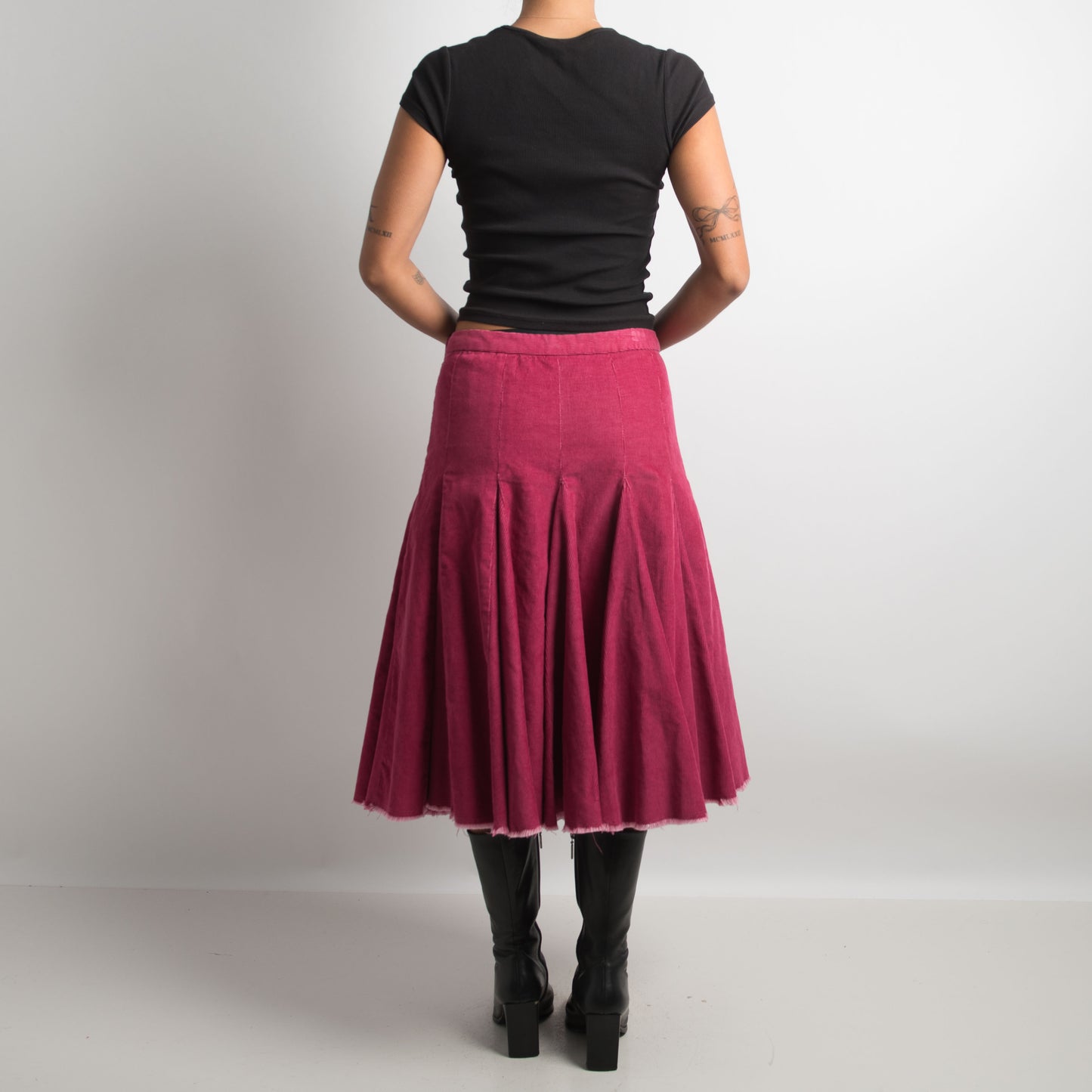 PINK CORDUROY MIDI SKIRT