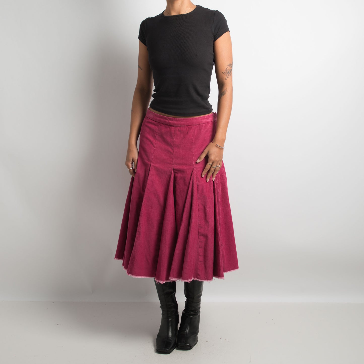 PINK CORDUROY MIDI SKIRT