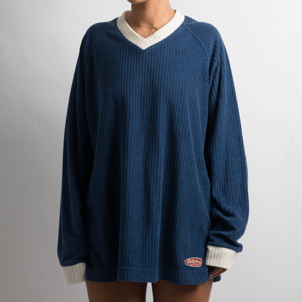 BLUE RIBBED LONG SLEEVE TOP