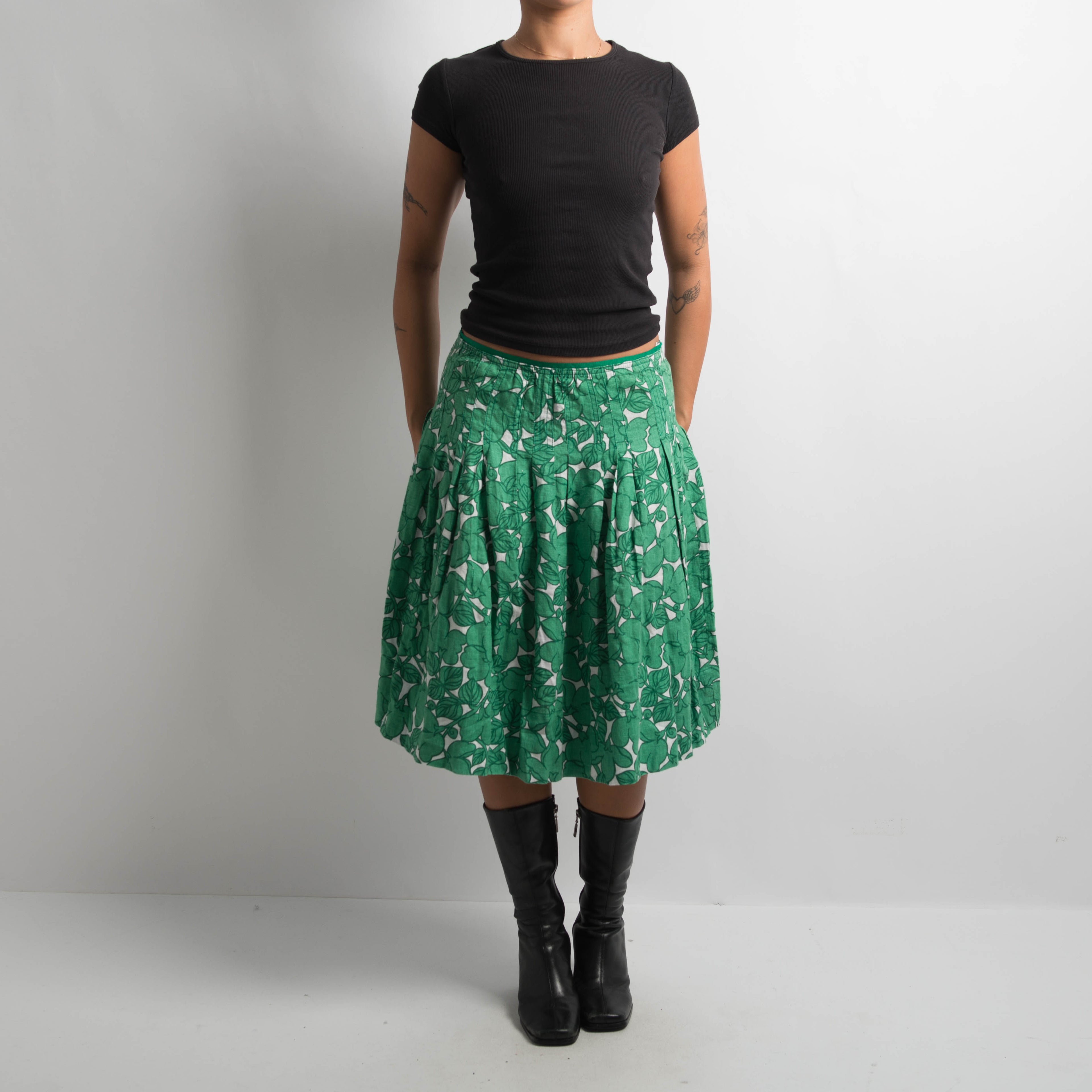GREEN FLORAL MIDI SKIRT