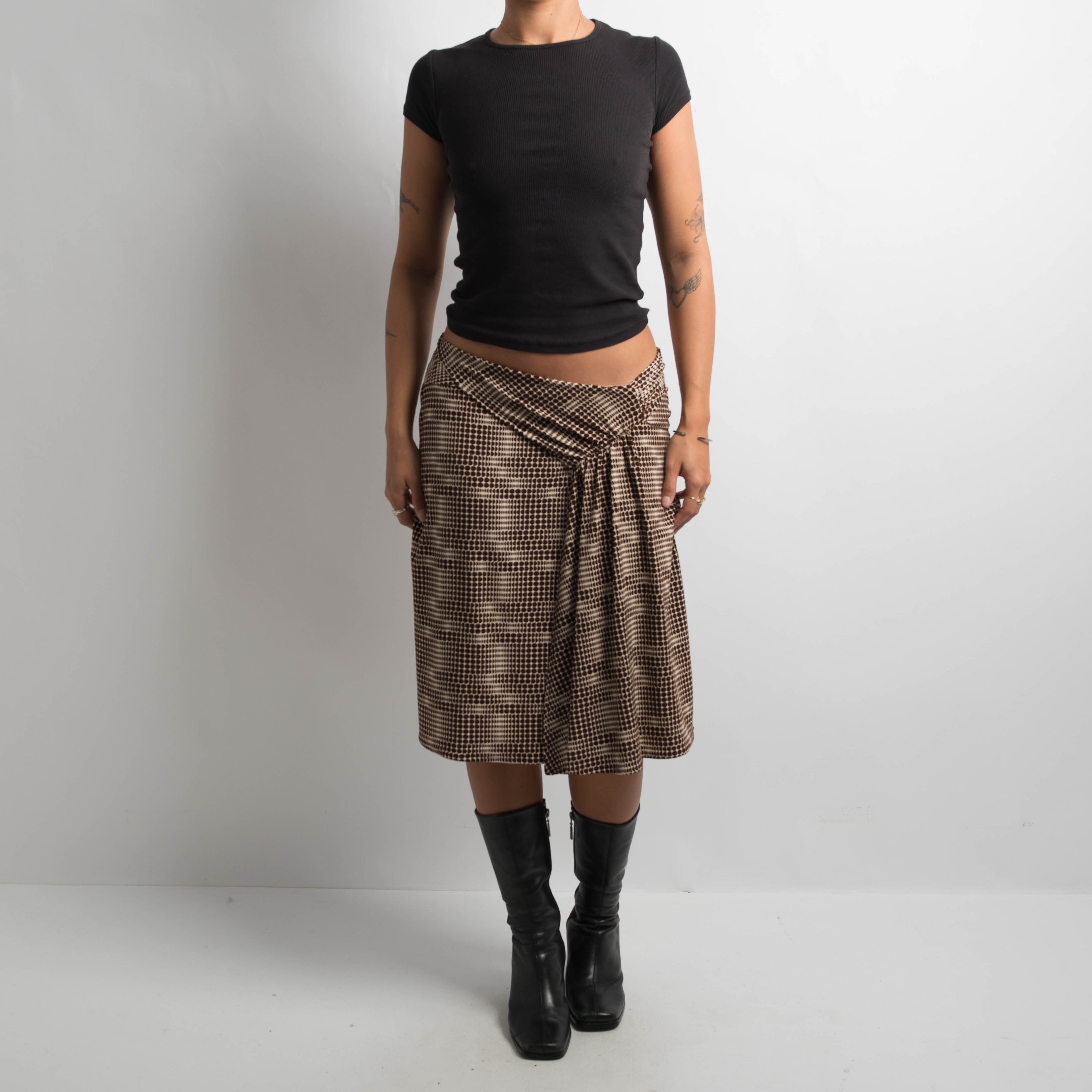 BROWN PATTERN MIDI SKIRT