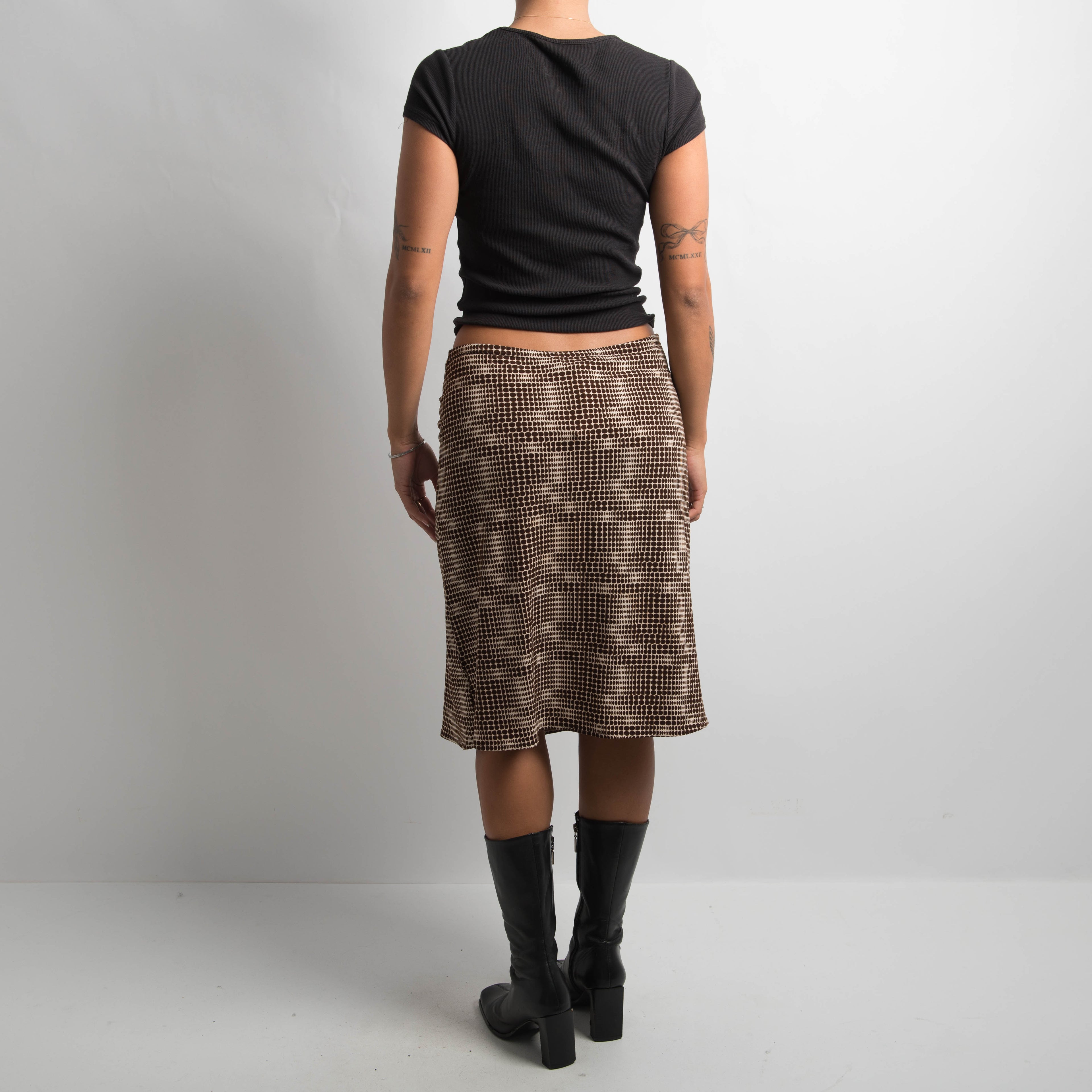 BROWN PATTERN MIDI SKIRT