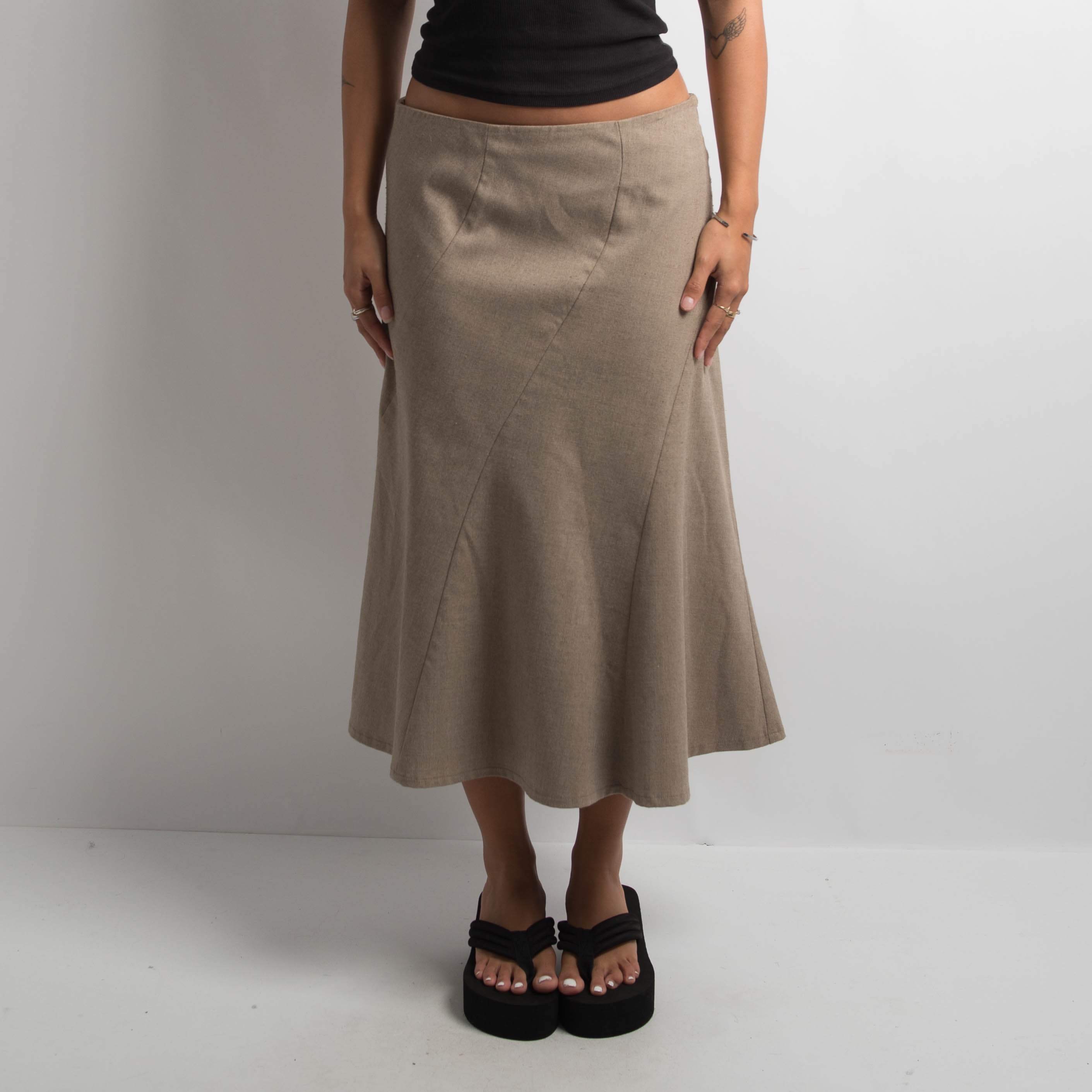 BEIGE A LINE MIDI SKIRT