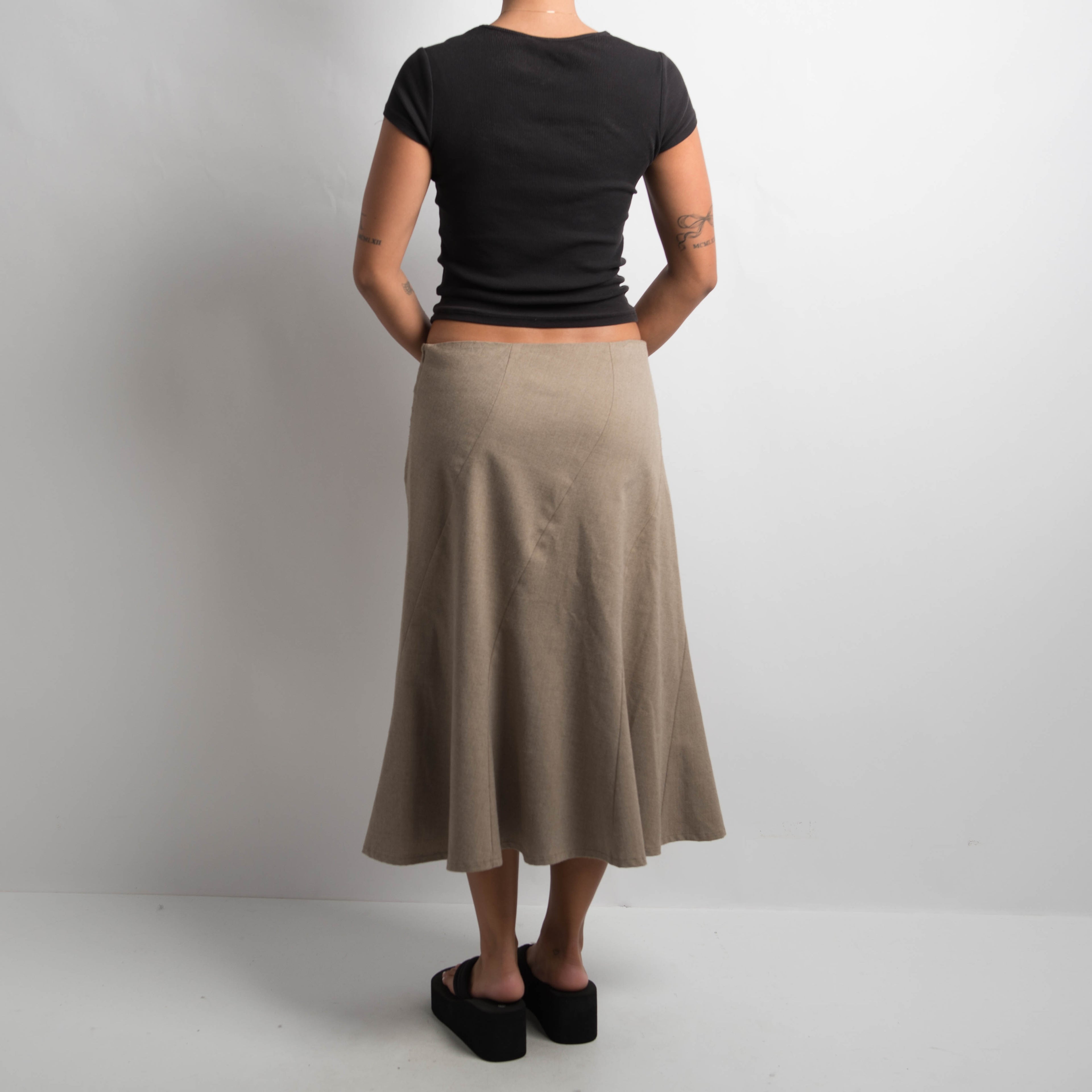 BEIGE A LINE MIDI SKIRT
