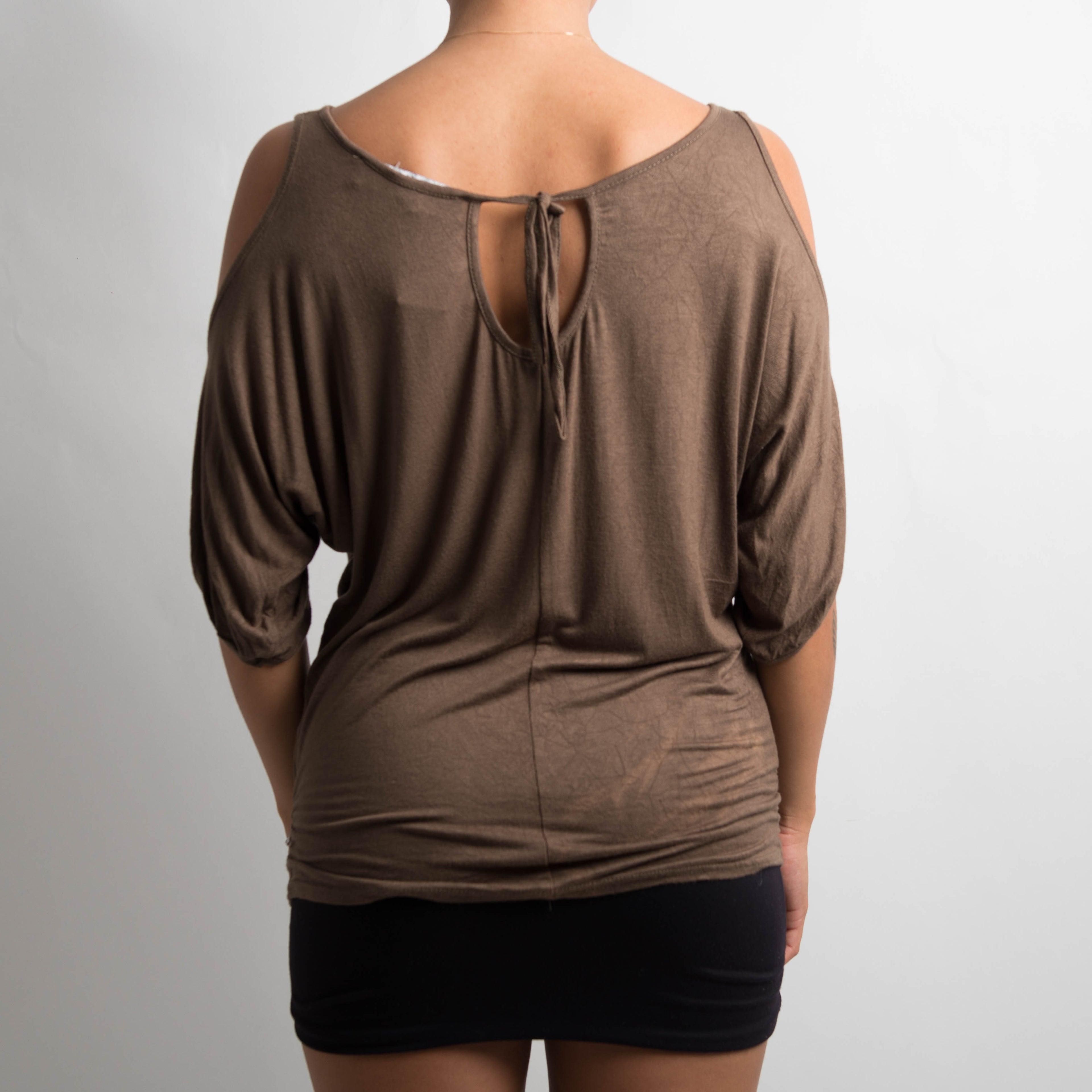 BROWN COLD SHOULDER TOP