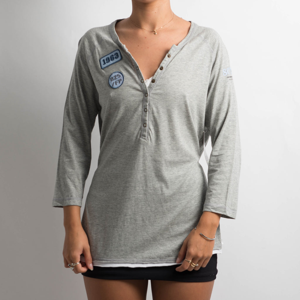 GREY LAYERED HENLEY SHIRT
