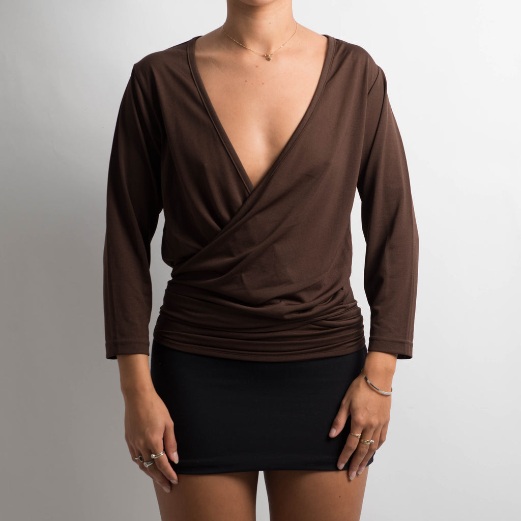 BROWN TIE FRONT TOP