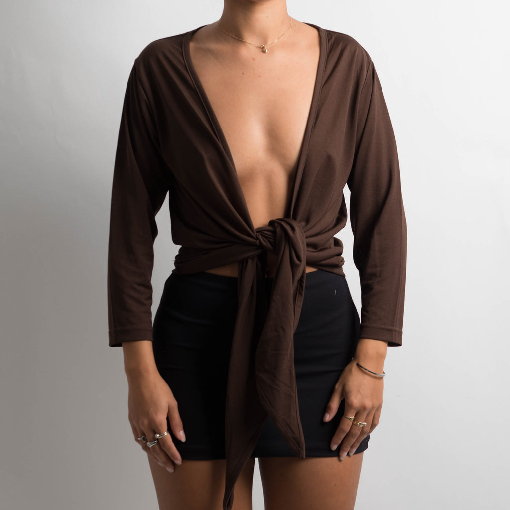 BROWN TIE FRONT TOP