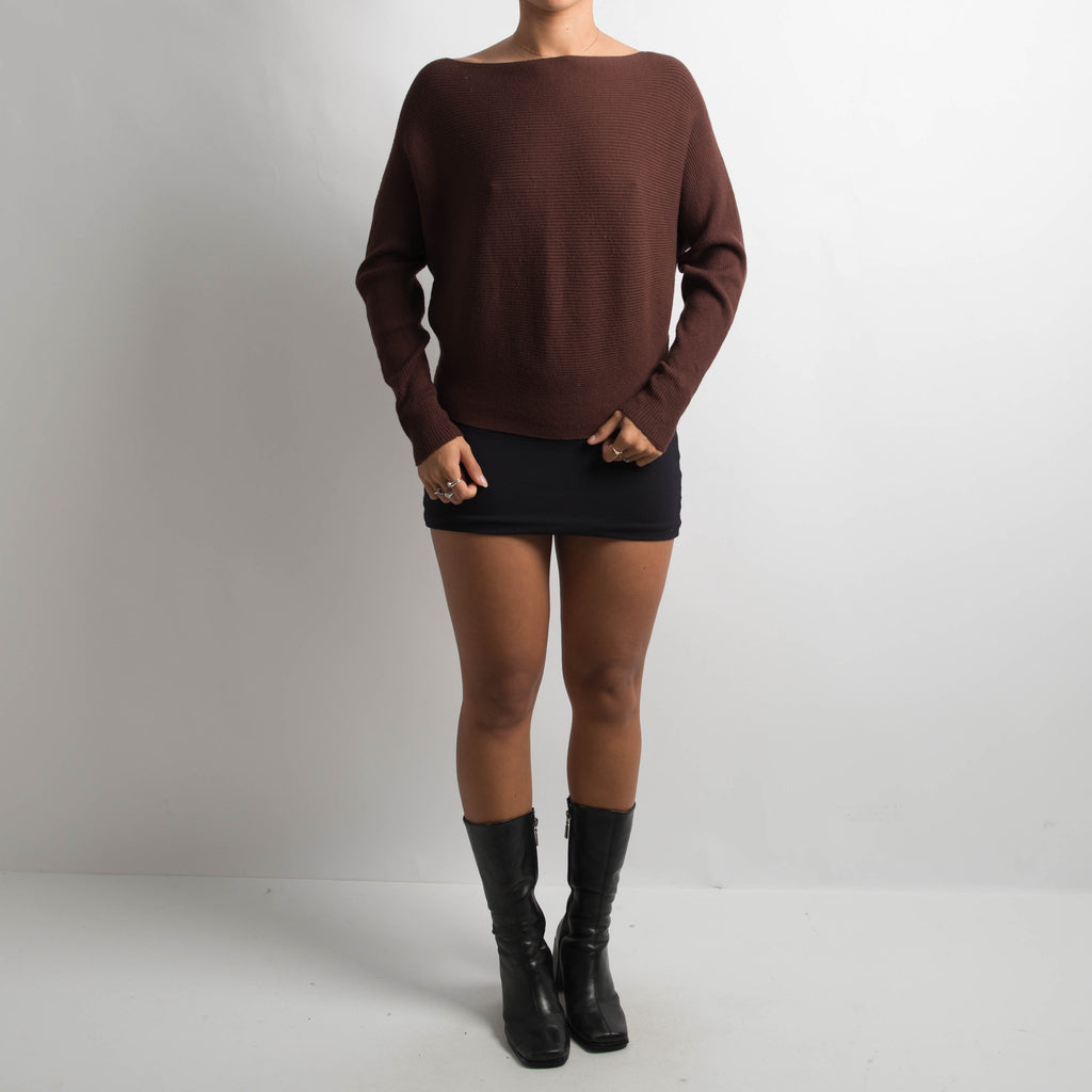 BROWN BATWING KNIT TOP