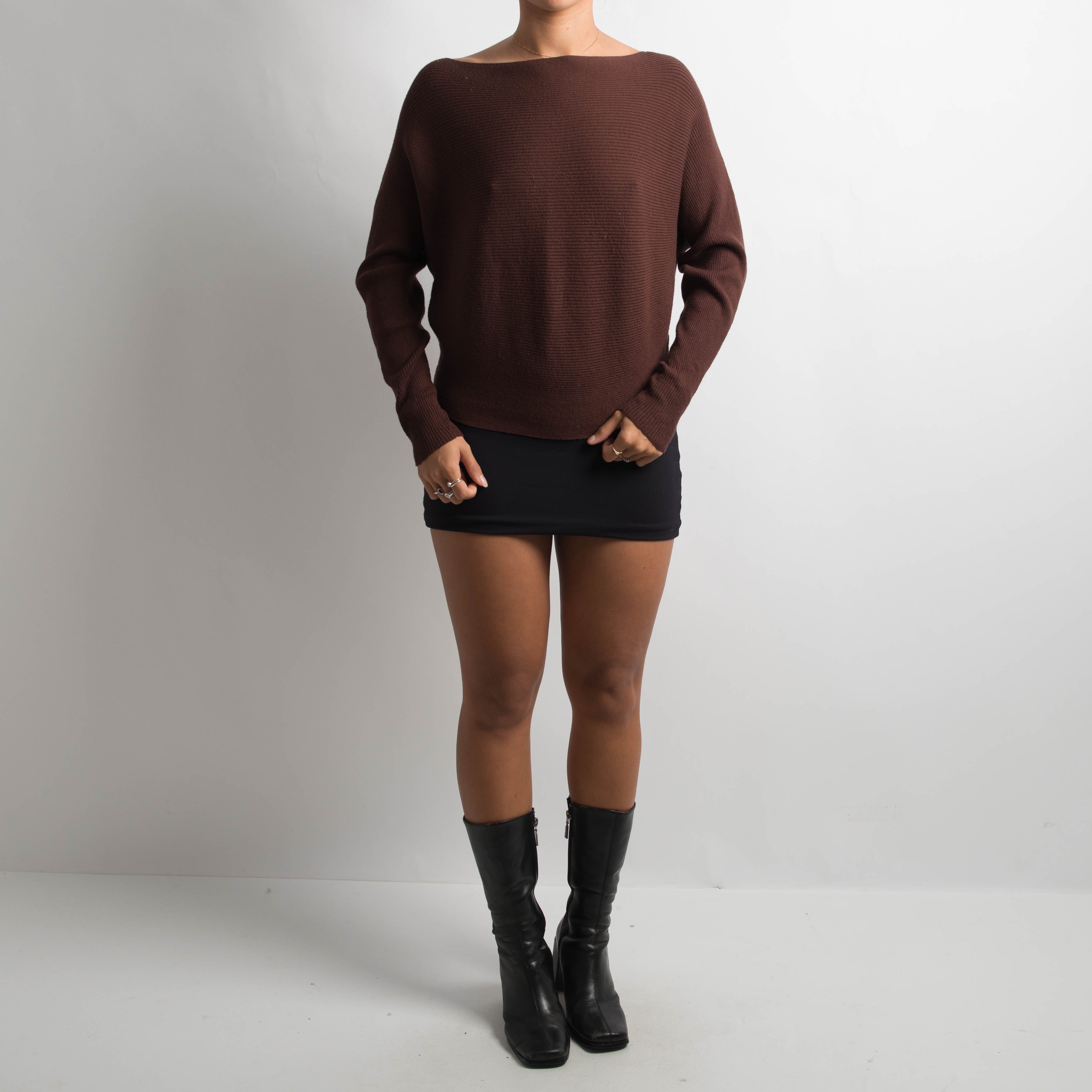 BROWN BATWING KNIT TOP