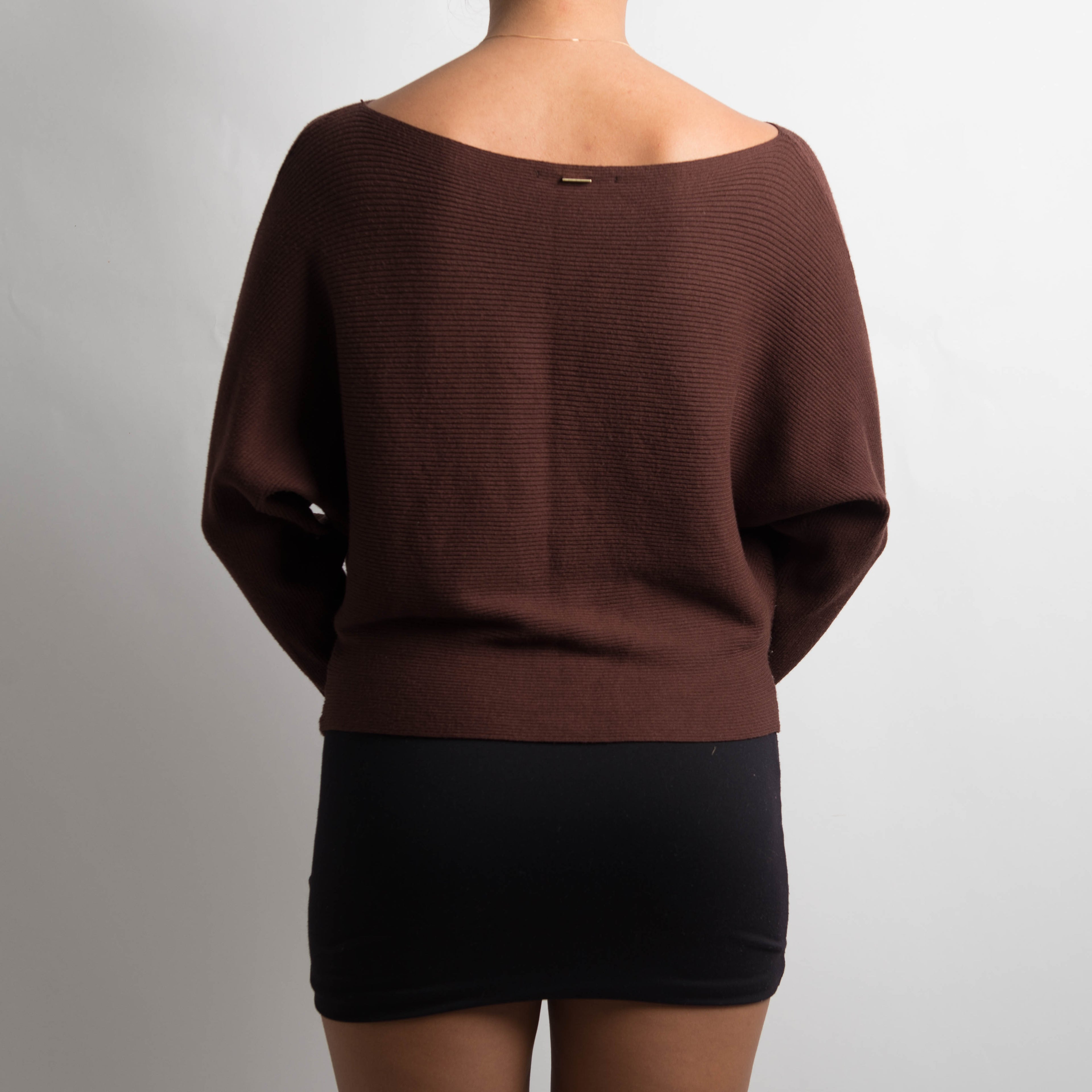 BROWN BATWING KNIT TOP
