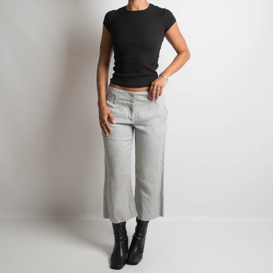 GREY LINEN CROPPED PANTS