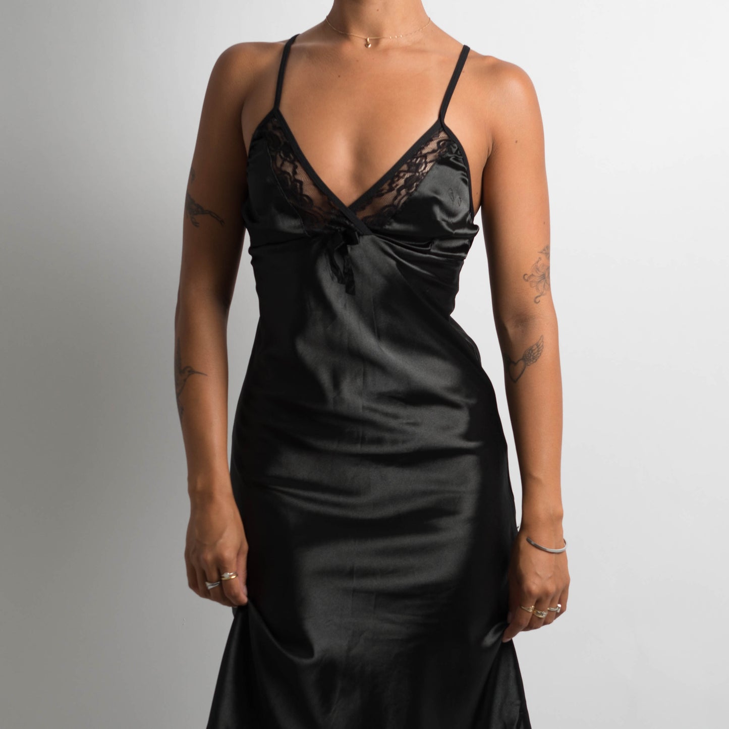 BLACK SATIN MIDI DRESS