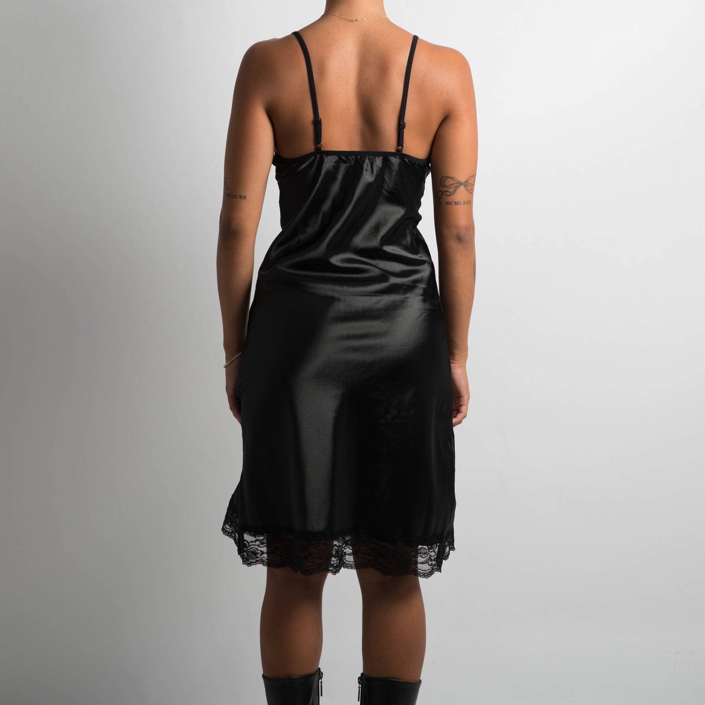 BLACK SATIN MIDI DRESS