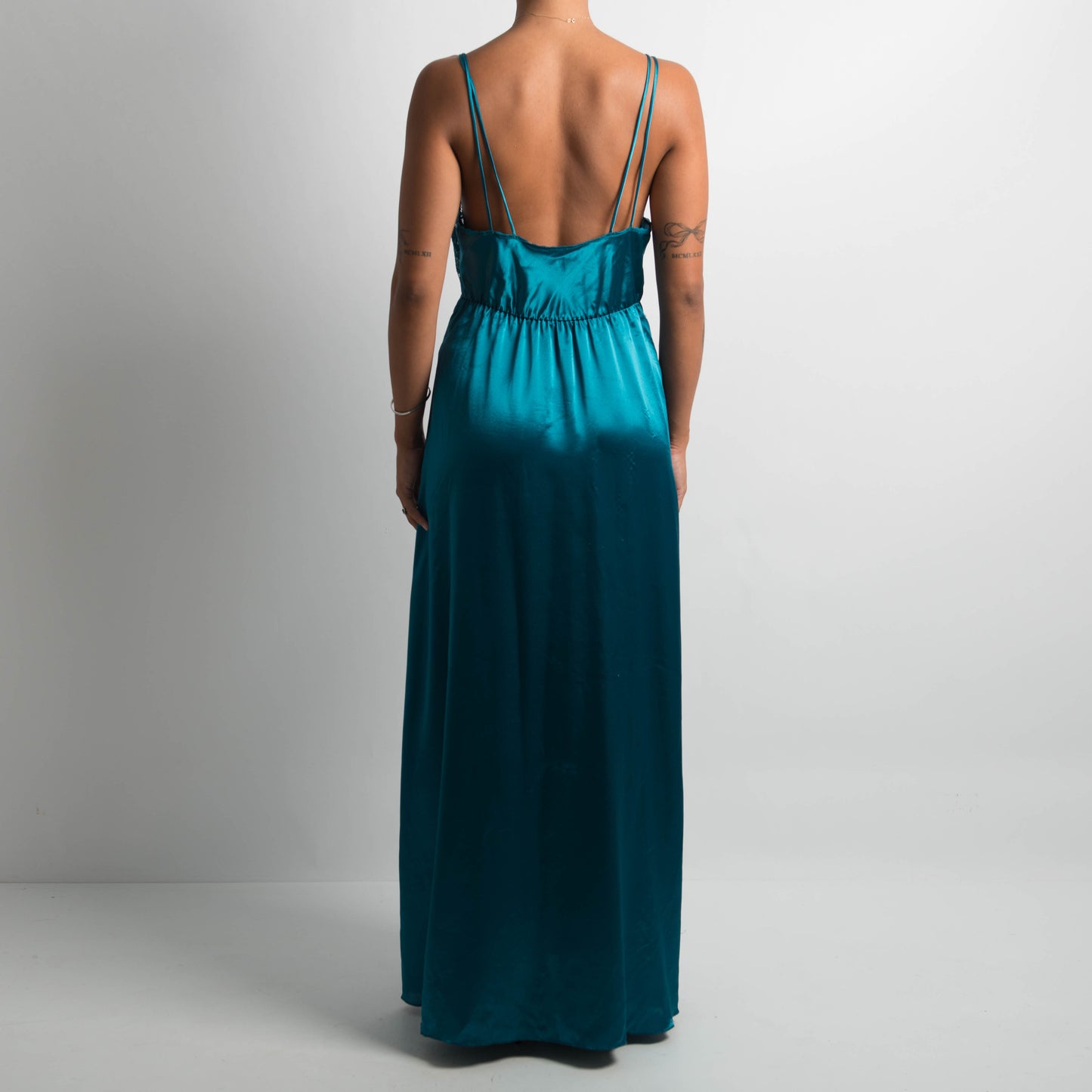 TEAL SATIN MAXI DRESS