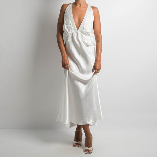 WHITE SATIN MAXI DRESS