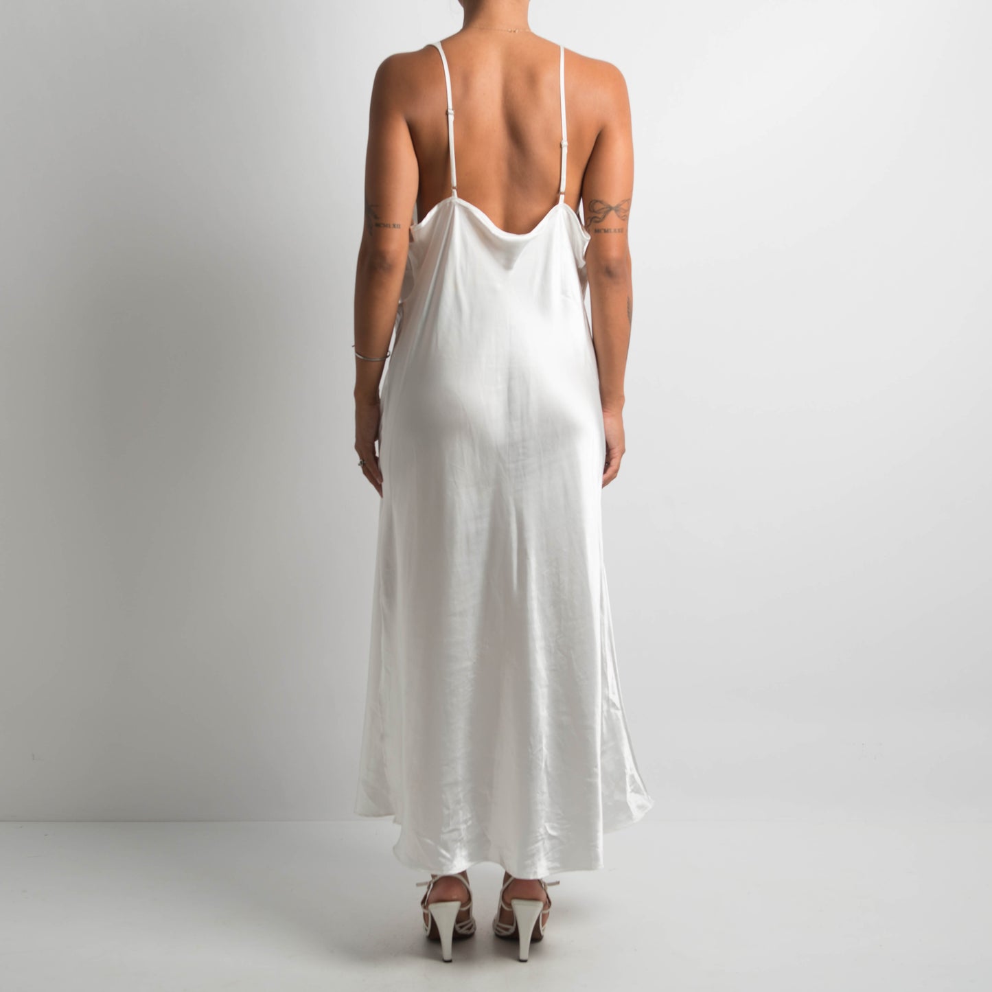 WHITE SATIN MAXI DRESS