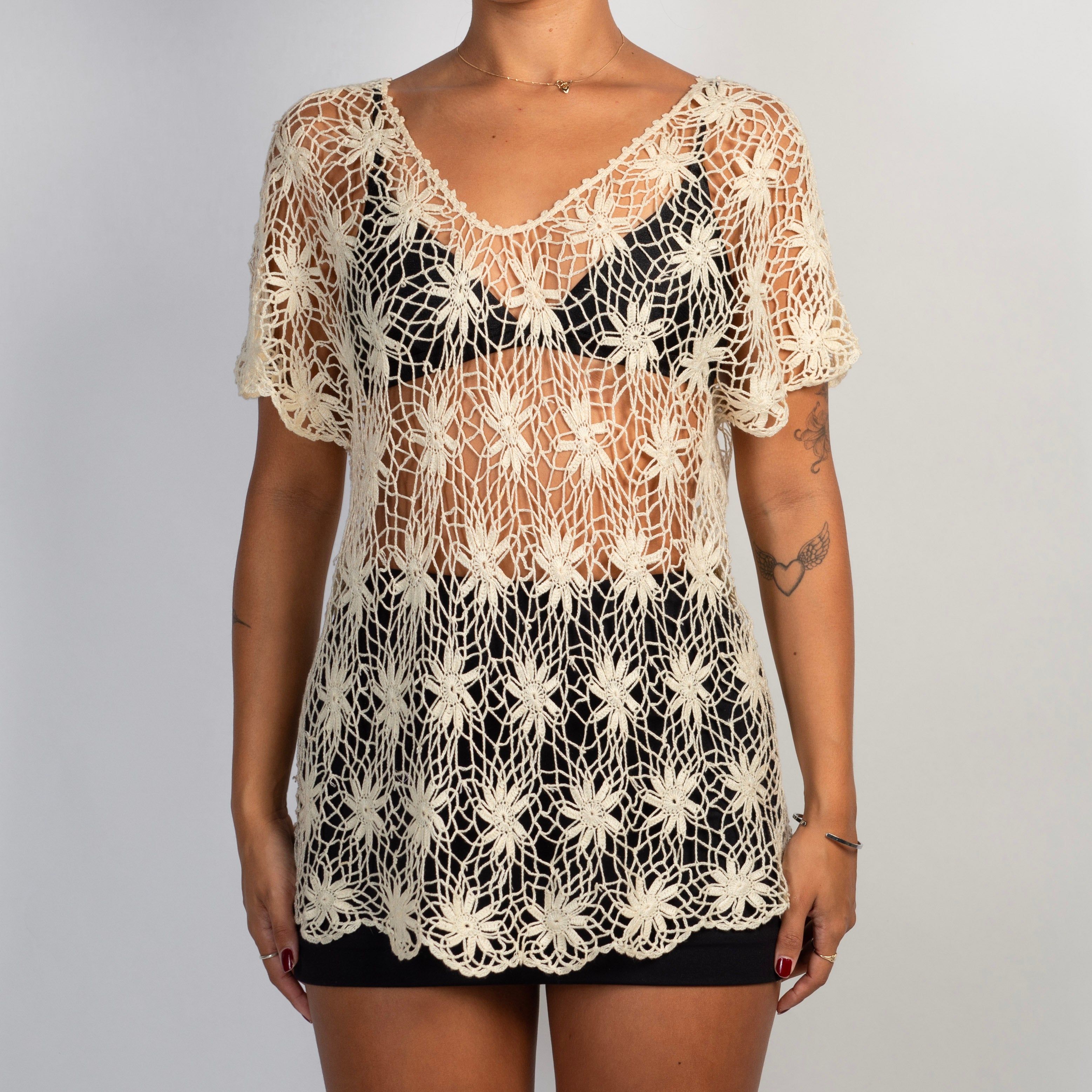 CREAM CROCHET TOP