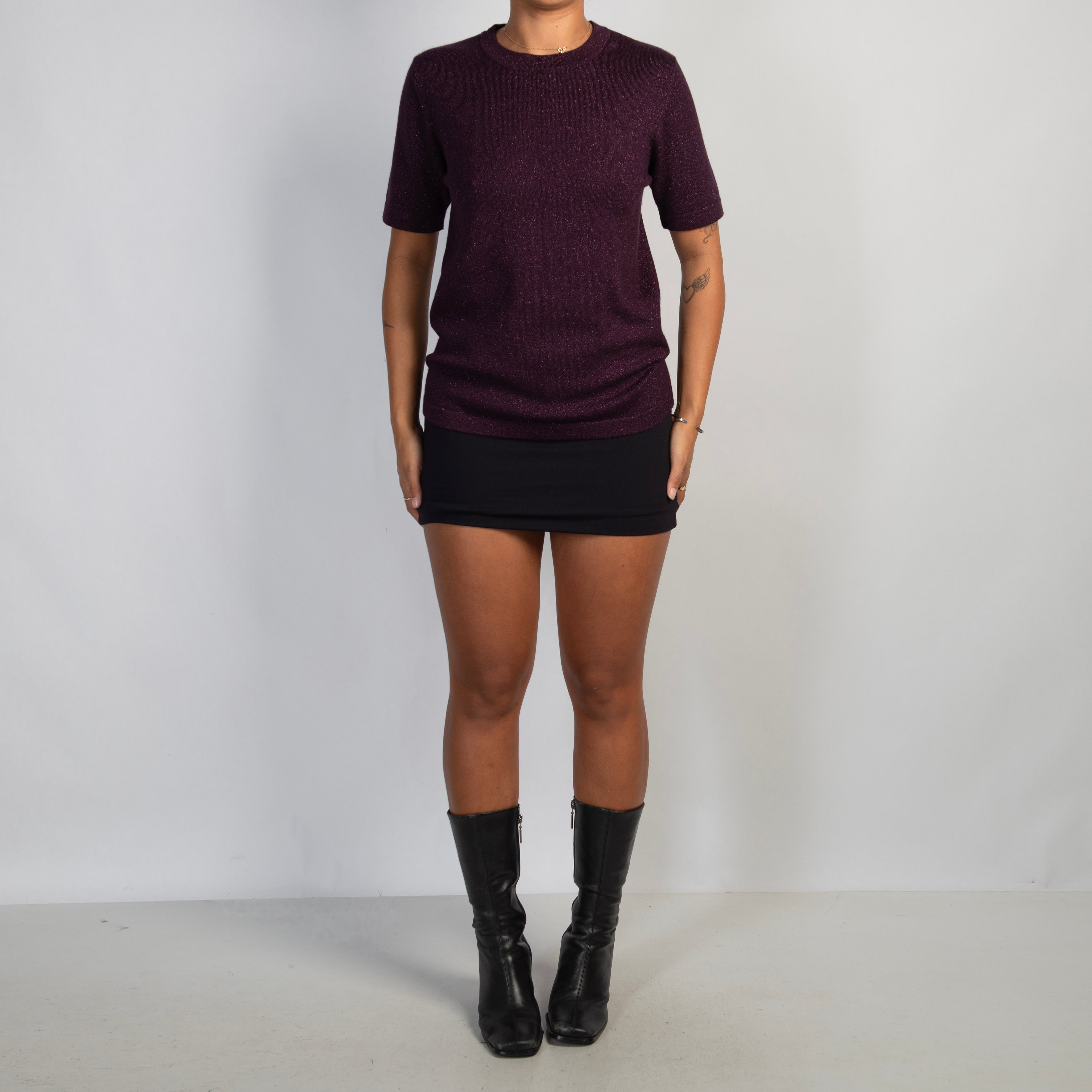 PLUM METALLIC KNIT TOP
