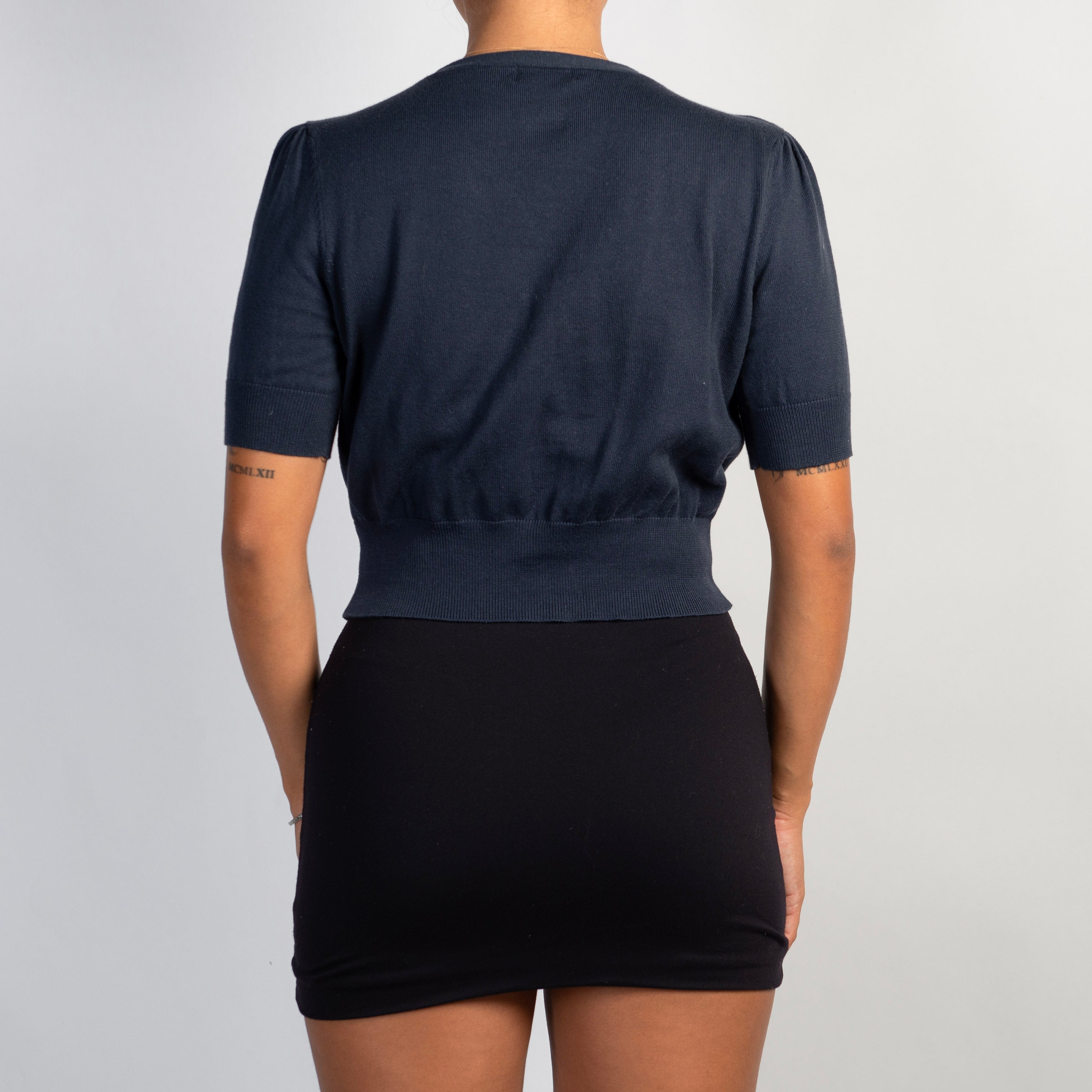 NAVY SHORT SLEEVE CARDIGAN