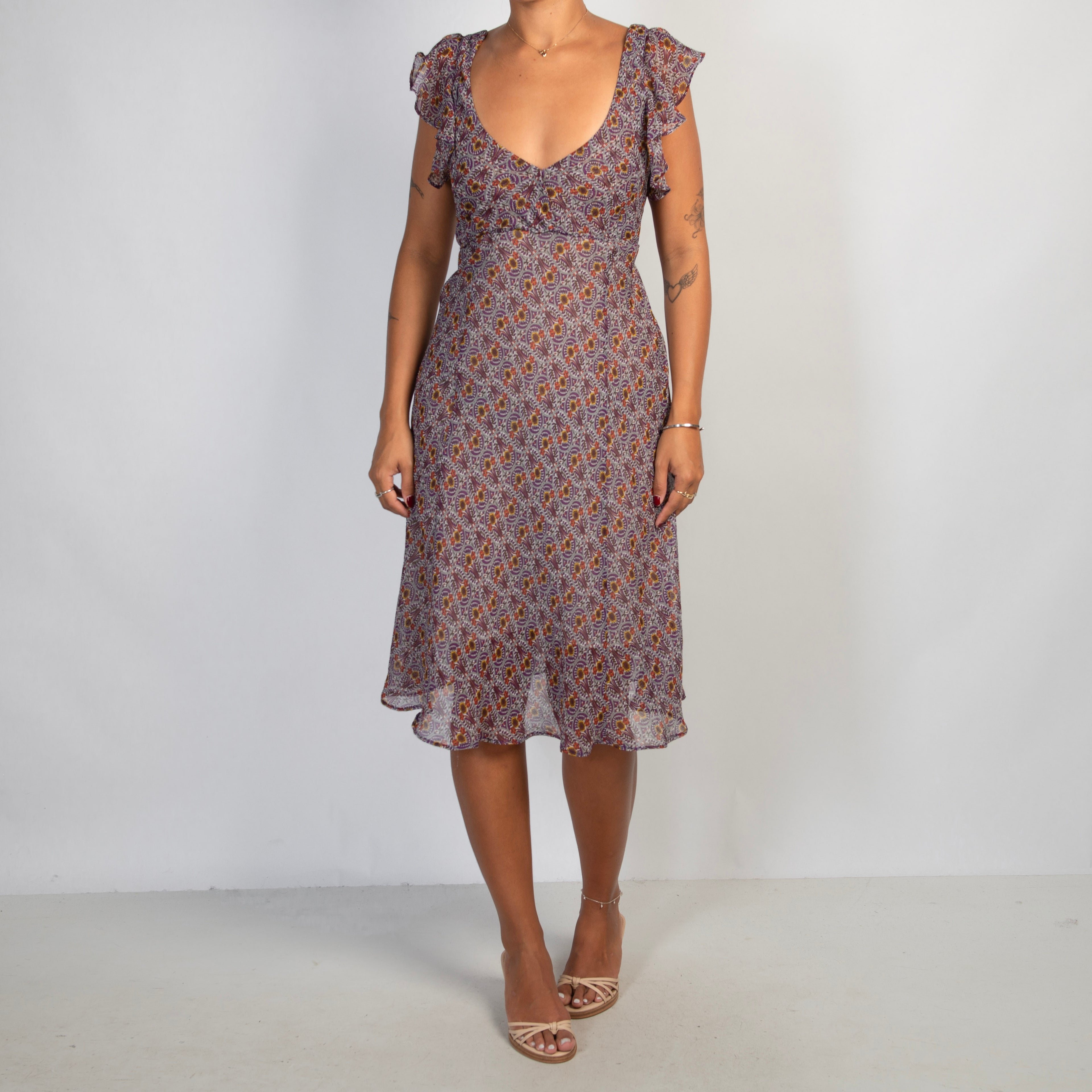 PURPLE FLORAL MIDI DRESS