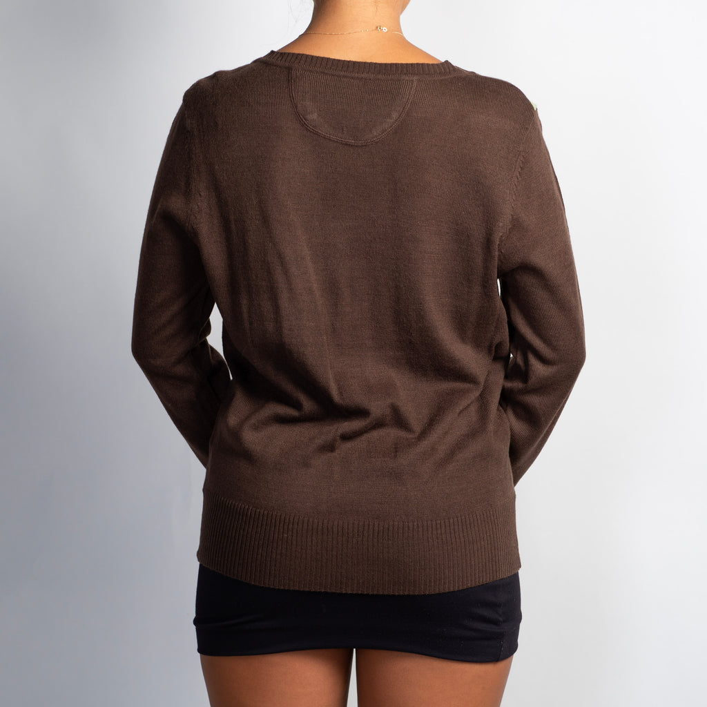 BROWN ARGYLE KNIT TOP