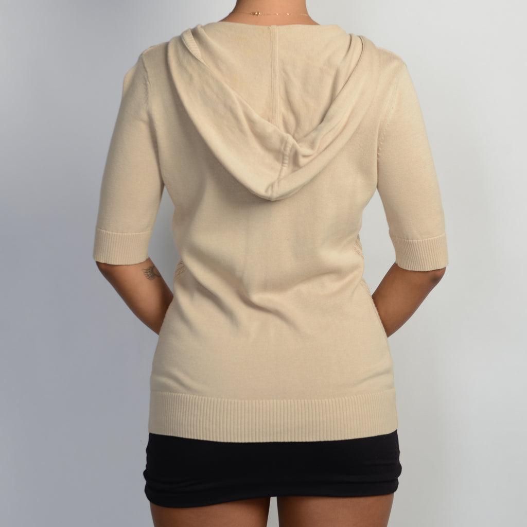 BEIGE HOODED KNIT TOP