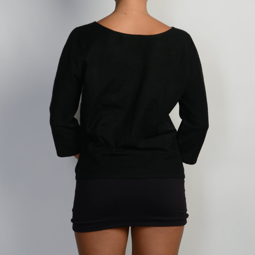 BLACK KNIT 3/4 SLEEVE TOP