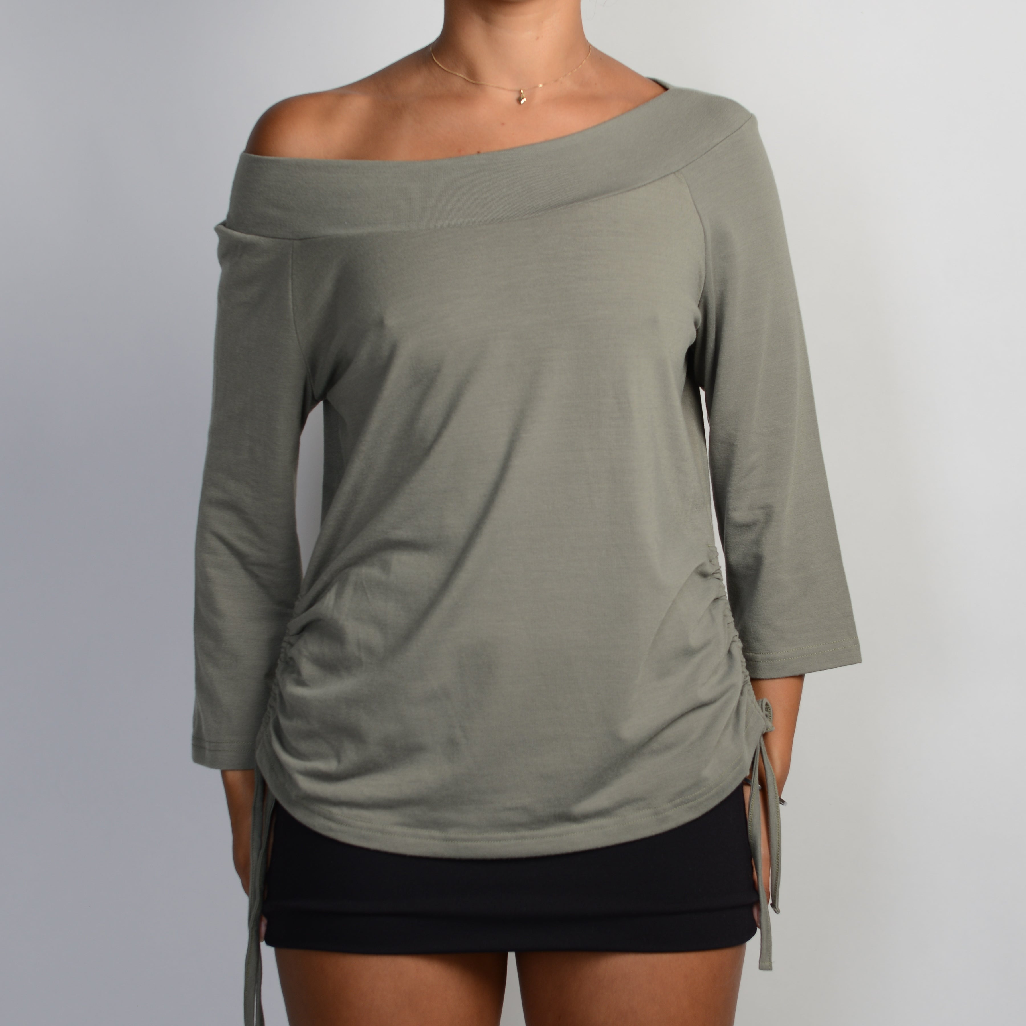 KHAKI RUCHED TOP