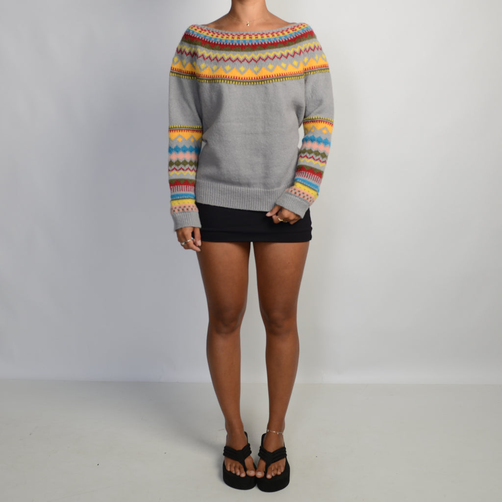 GREY PATTERN KNIT SWEATER