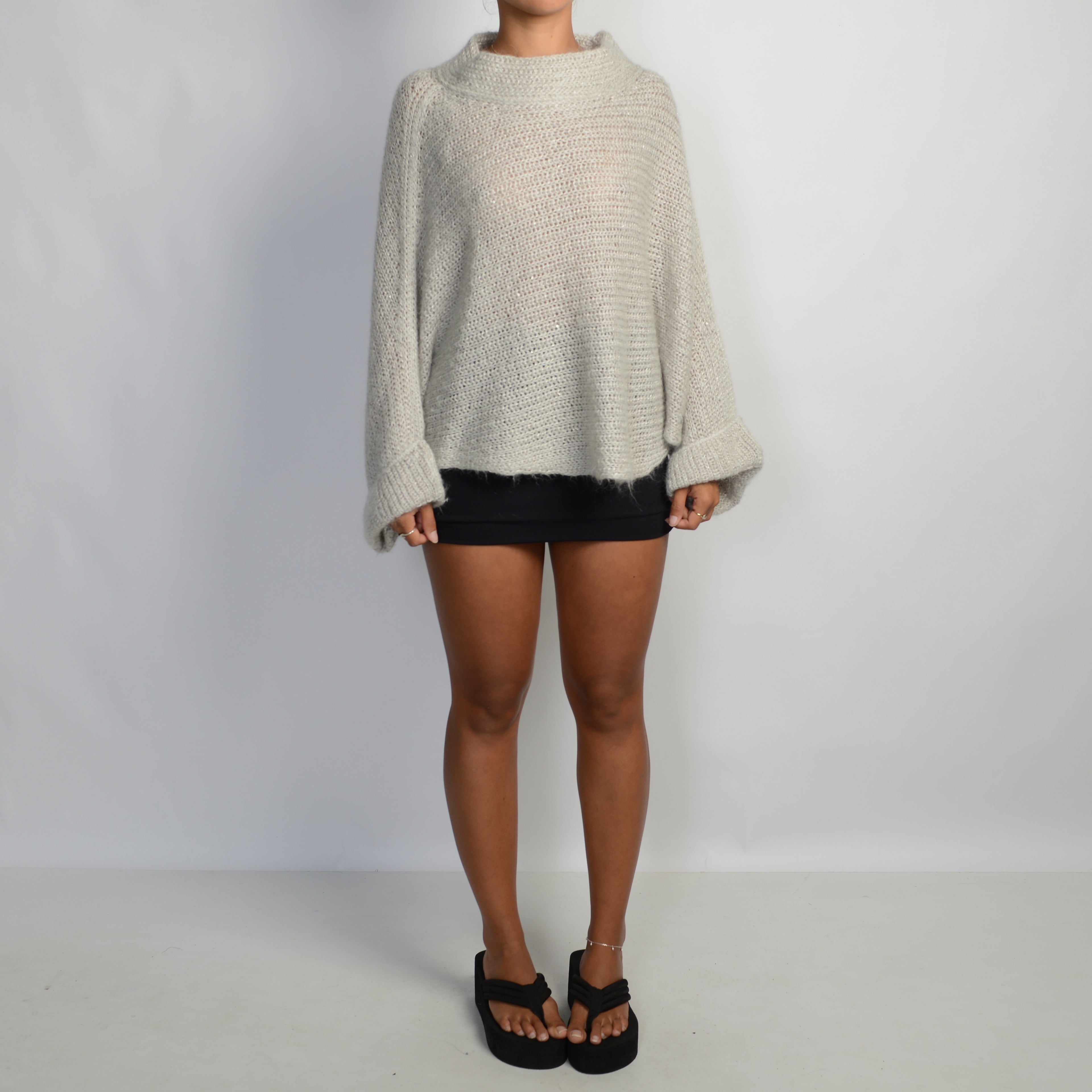 GREY KNIT BATWING SWEATER