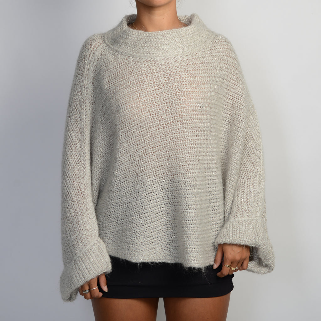 GREY KNIT BATWING SWEATER
