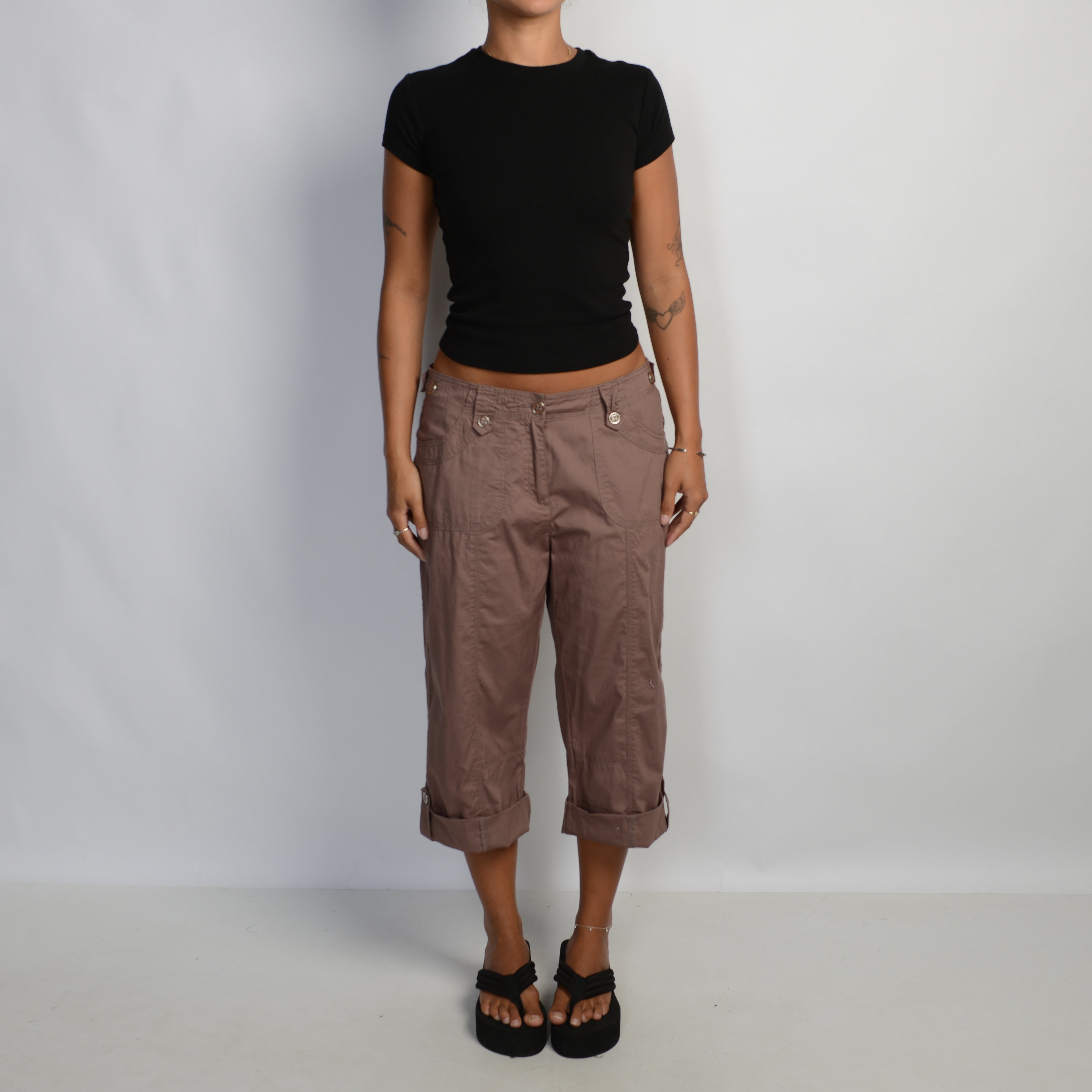 BROWN CROP CARGO PANTS