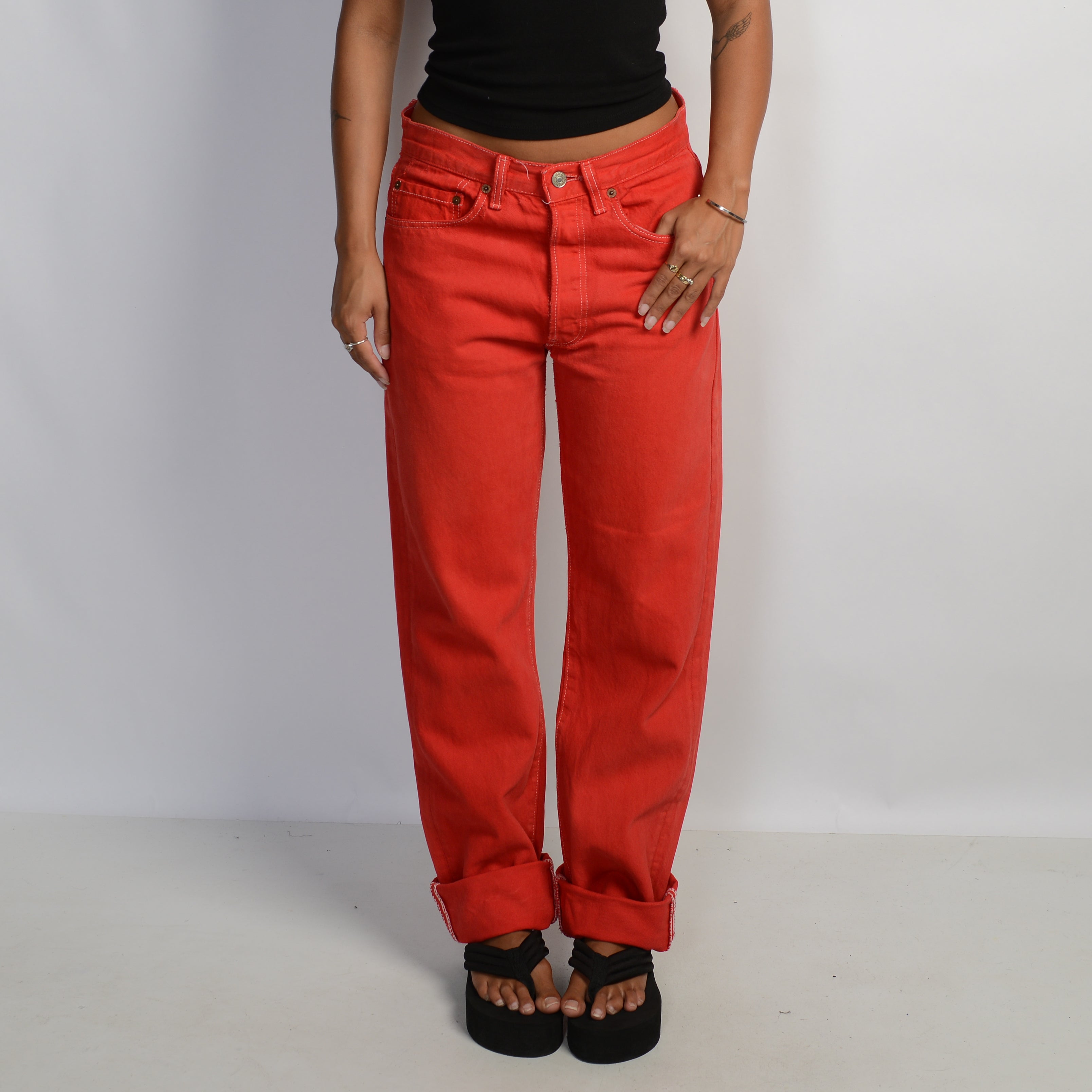 RED STRAIGHT LEG JEANS