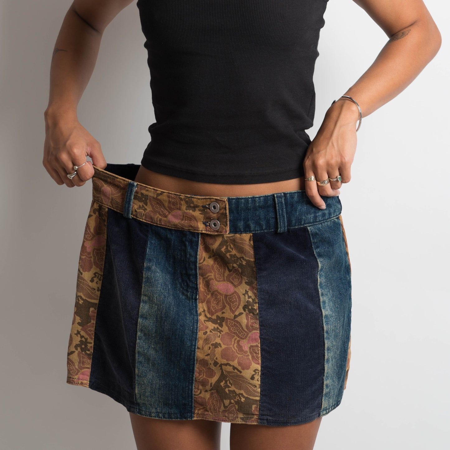 PATCHWORK DENIM MINI SKIRT