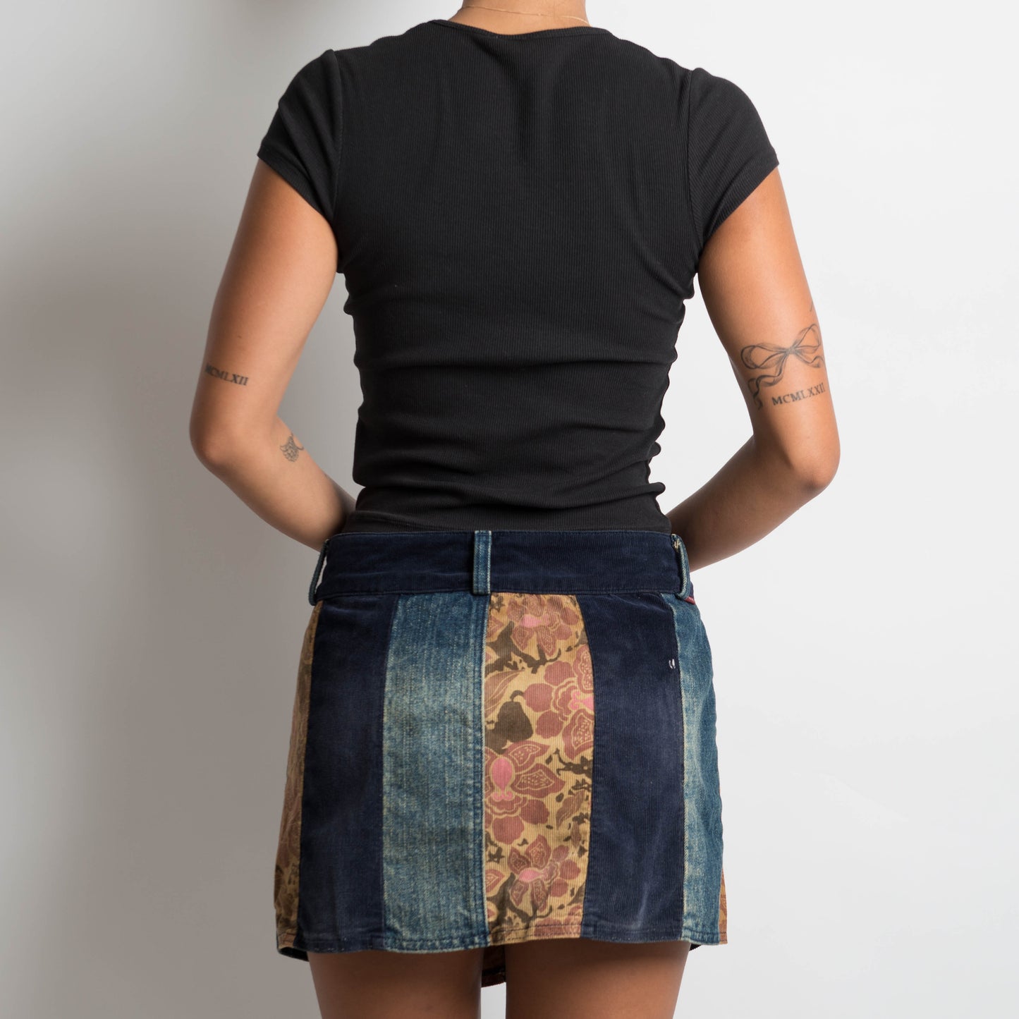 PATCHWORK DENIM MINI SKIRT