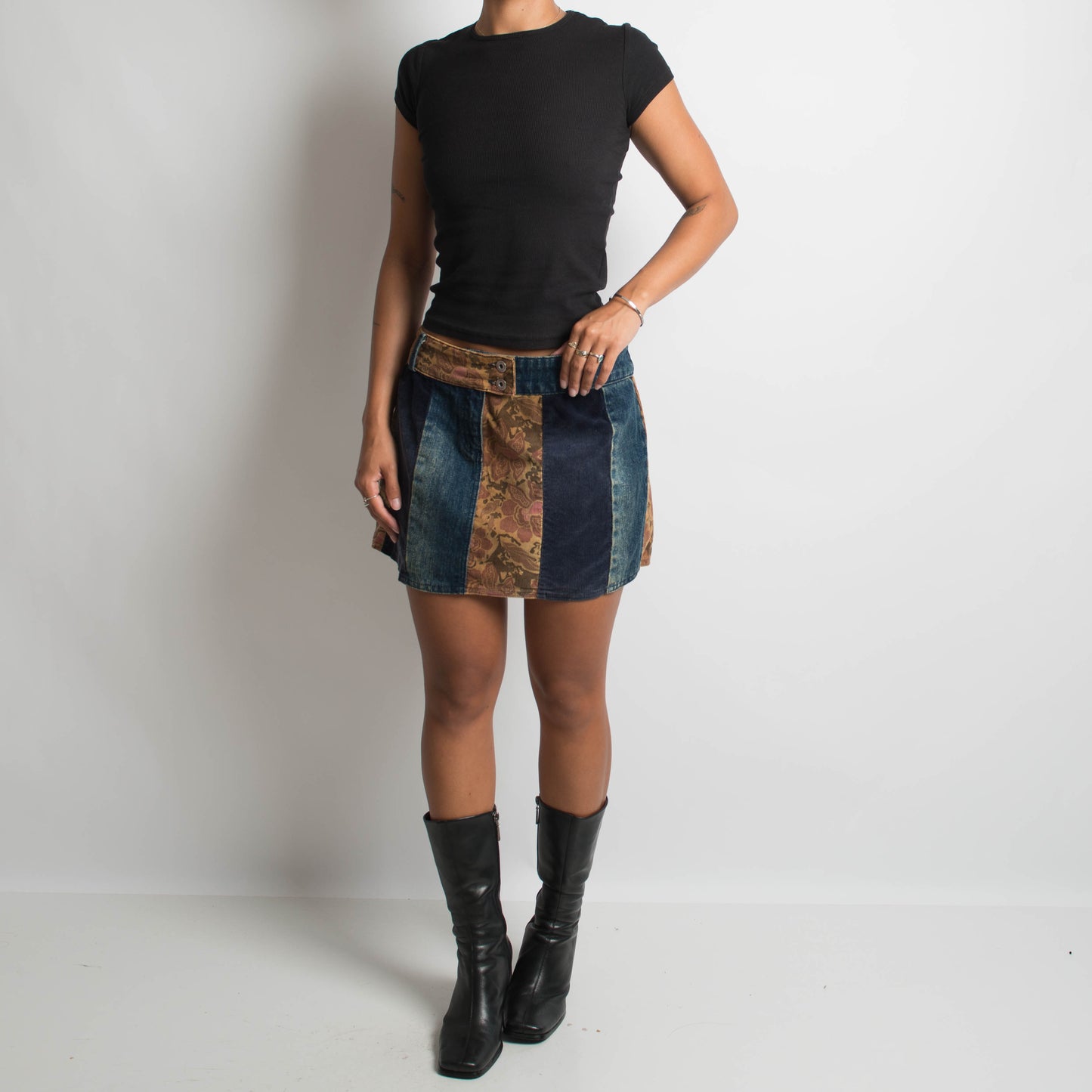 PATCHWORK DENIM MINI SKIRT