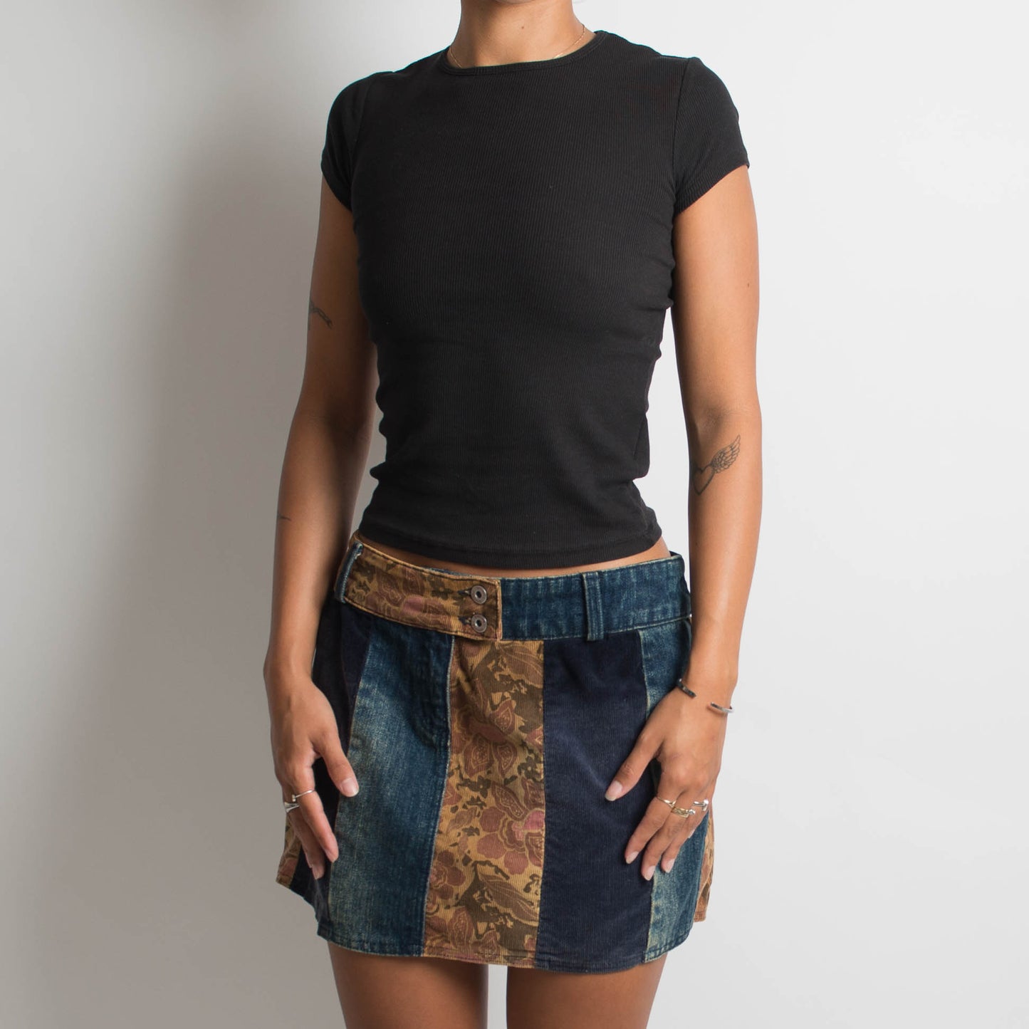 PATCHWORK DENIM MINI SKIRT