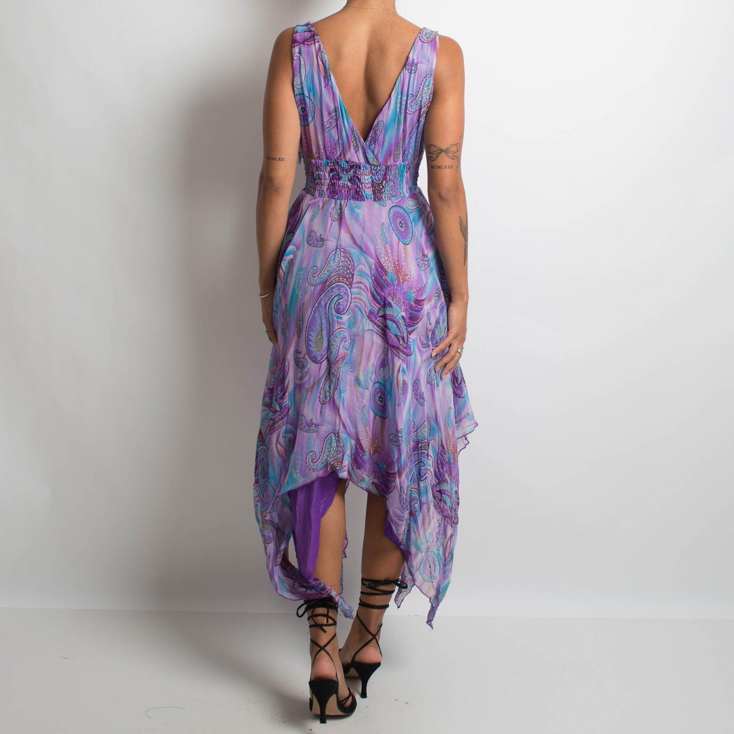 PURPLE PATTERNED MIDI DRESS