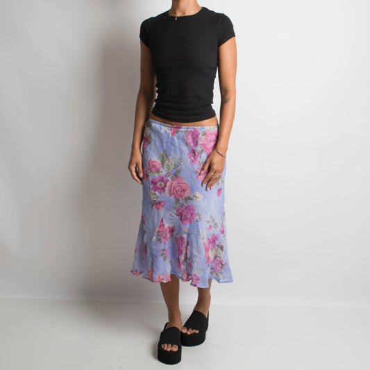 PURPLE FLORAL MIDI SKIRT