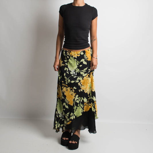 YELLOW FLORAL LONGLINE SKIRT