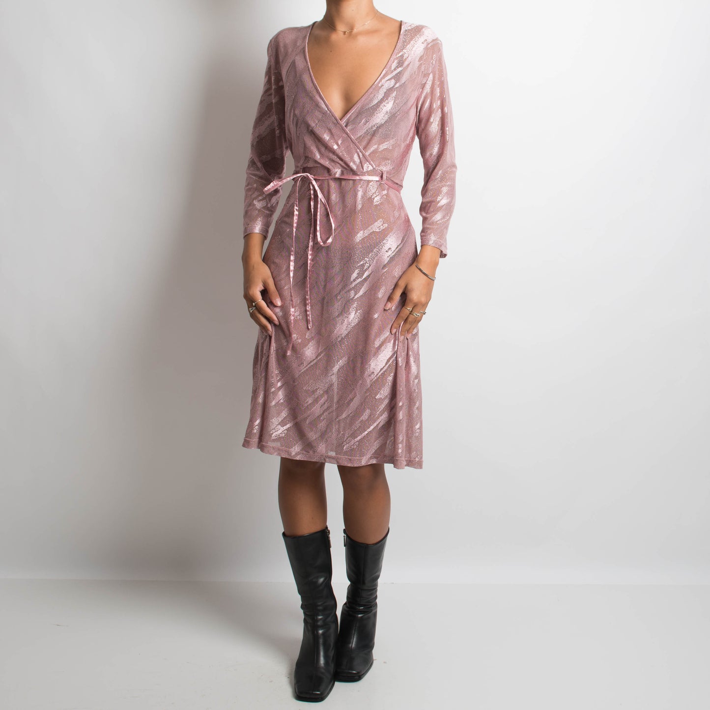 PINK SEMI SHEER MIDI DRESS