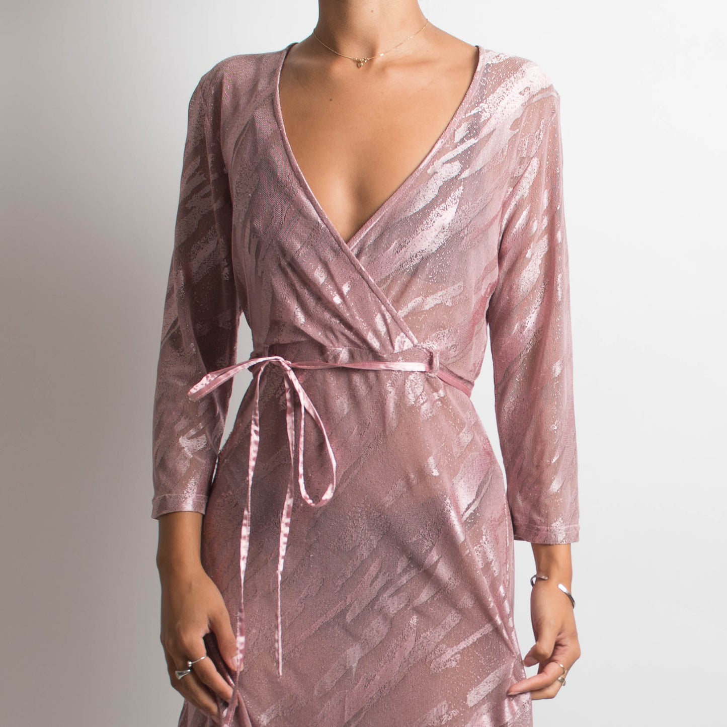 PINK SEMI SHEER MIDI DRESS