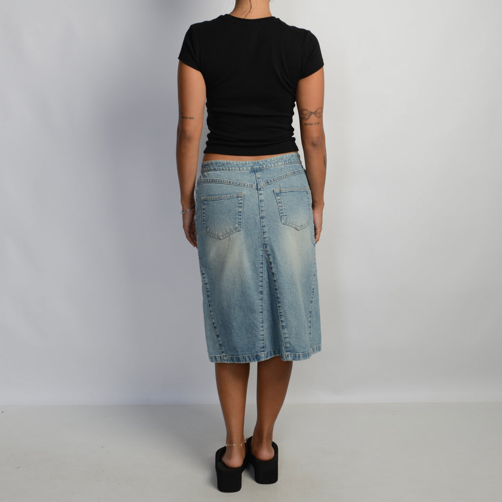 DENIM LACE UP MIDI SKIRT