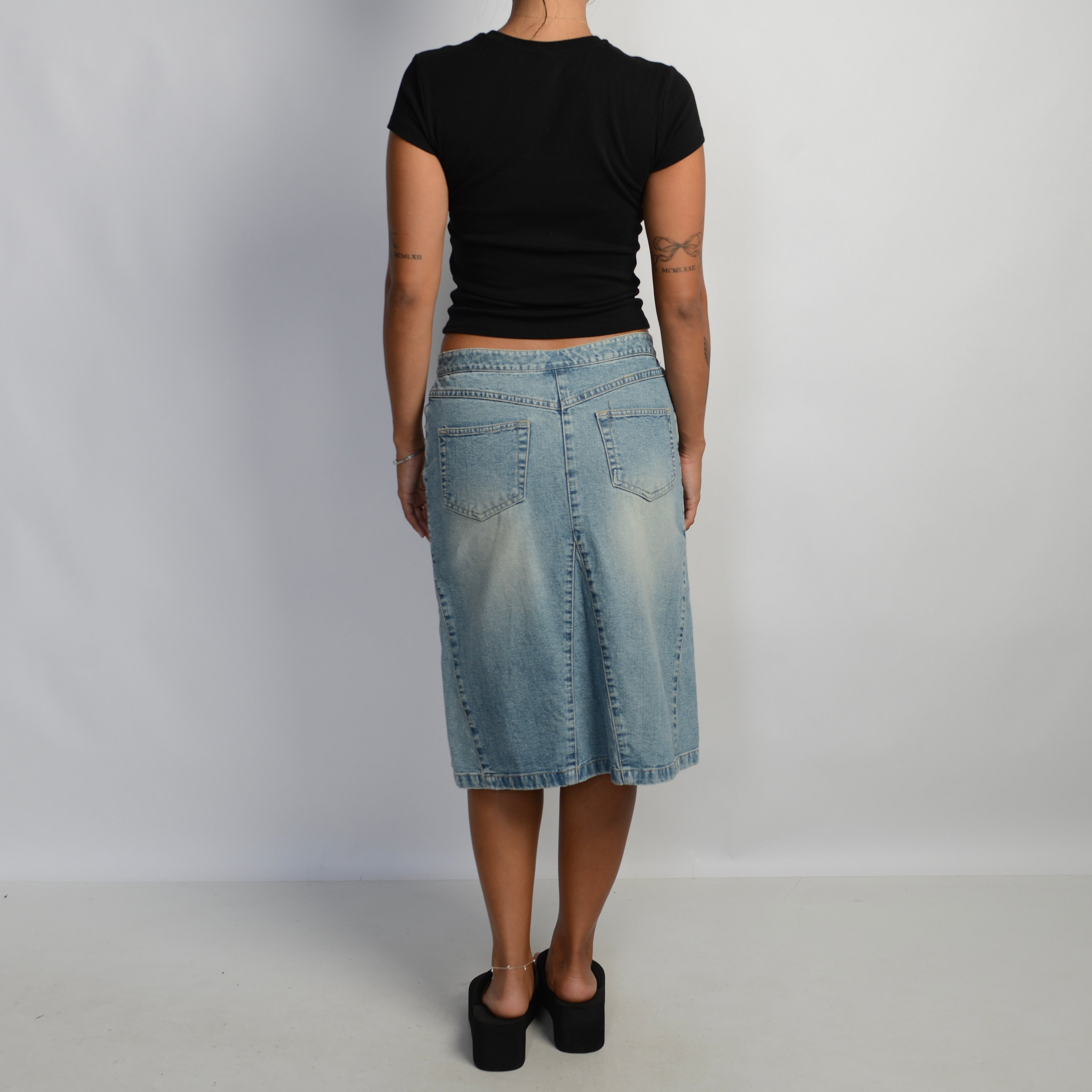 DENIM LACE UP MIDI SKIRT
