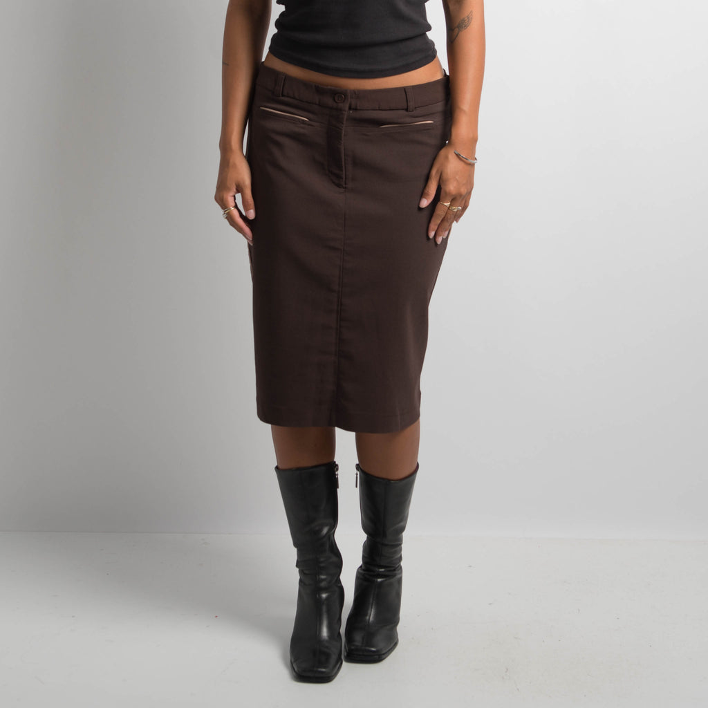 BROWN TRIM MIDI SKIRT