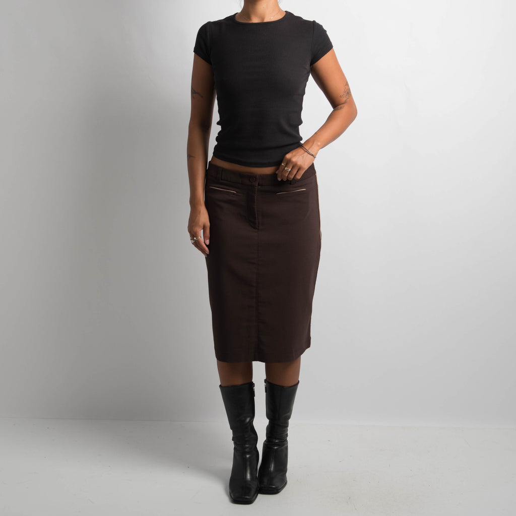 BROWN TRIM MIDI SKIRT